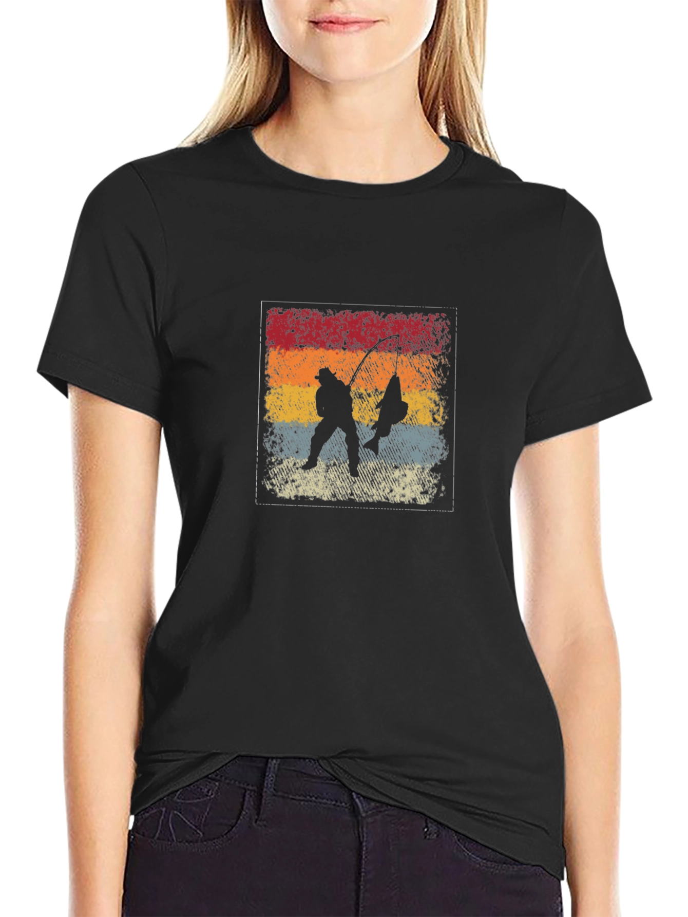 Retro Fisherman Graphic Tee - Black