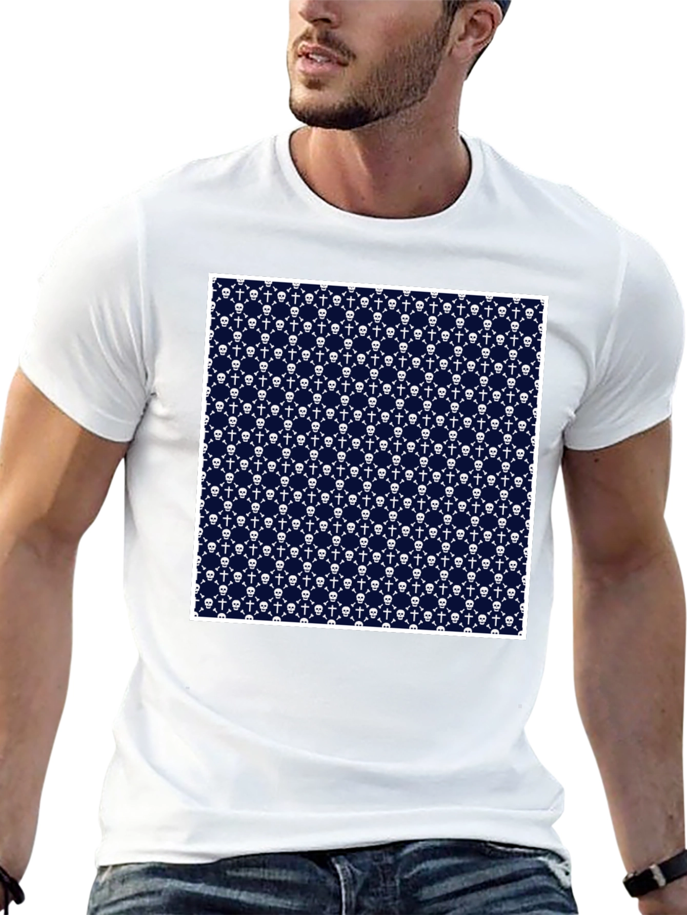 Skull & Crossbones Pattern Tee - Black