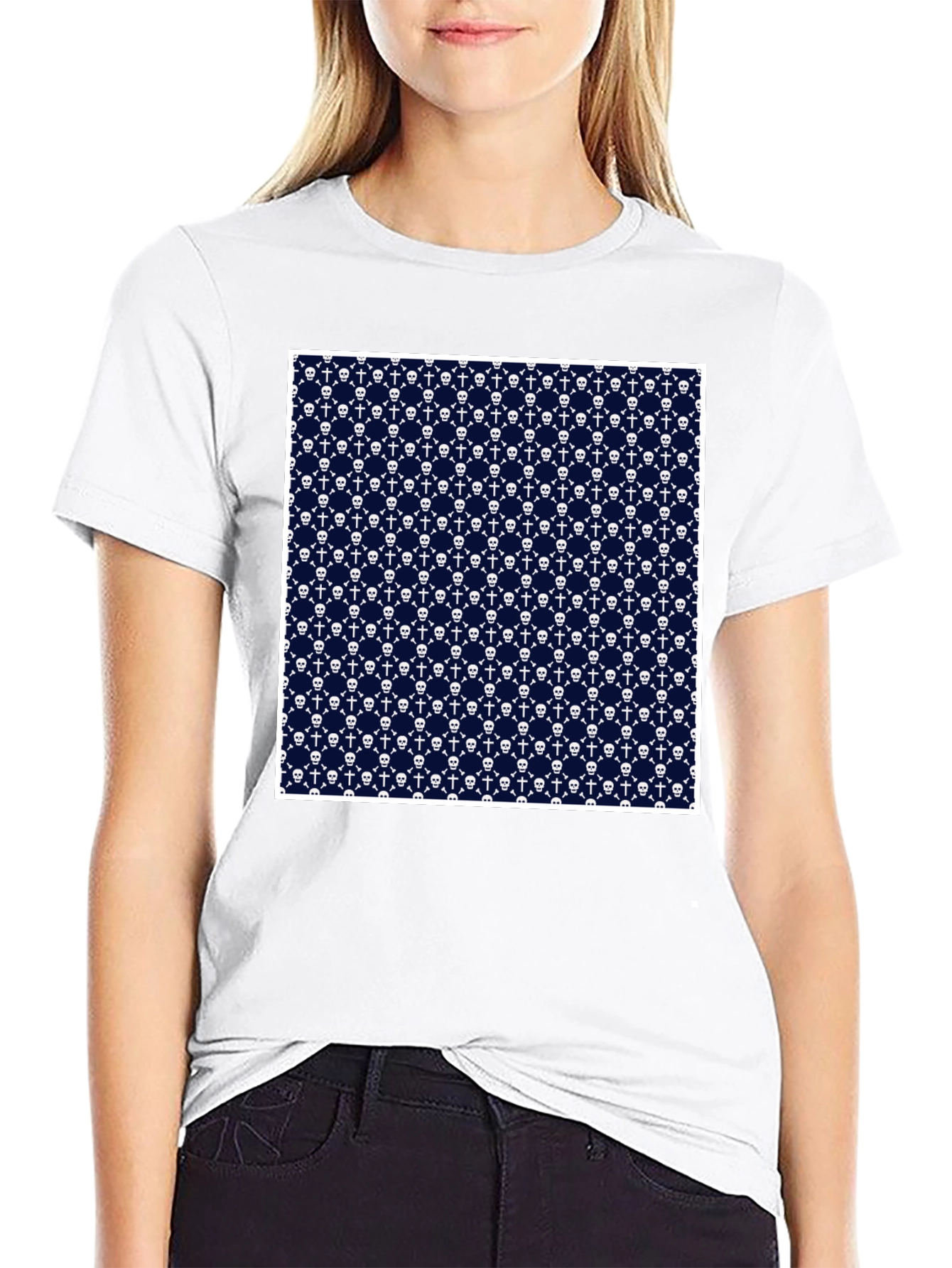 Skull & Crossbones Pattern Tee - Black