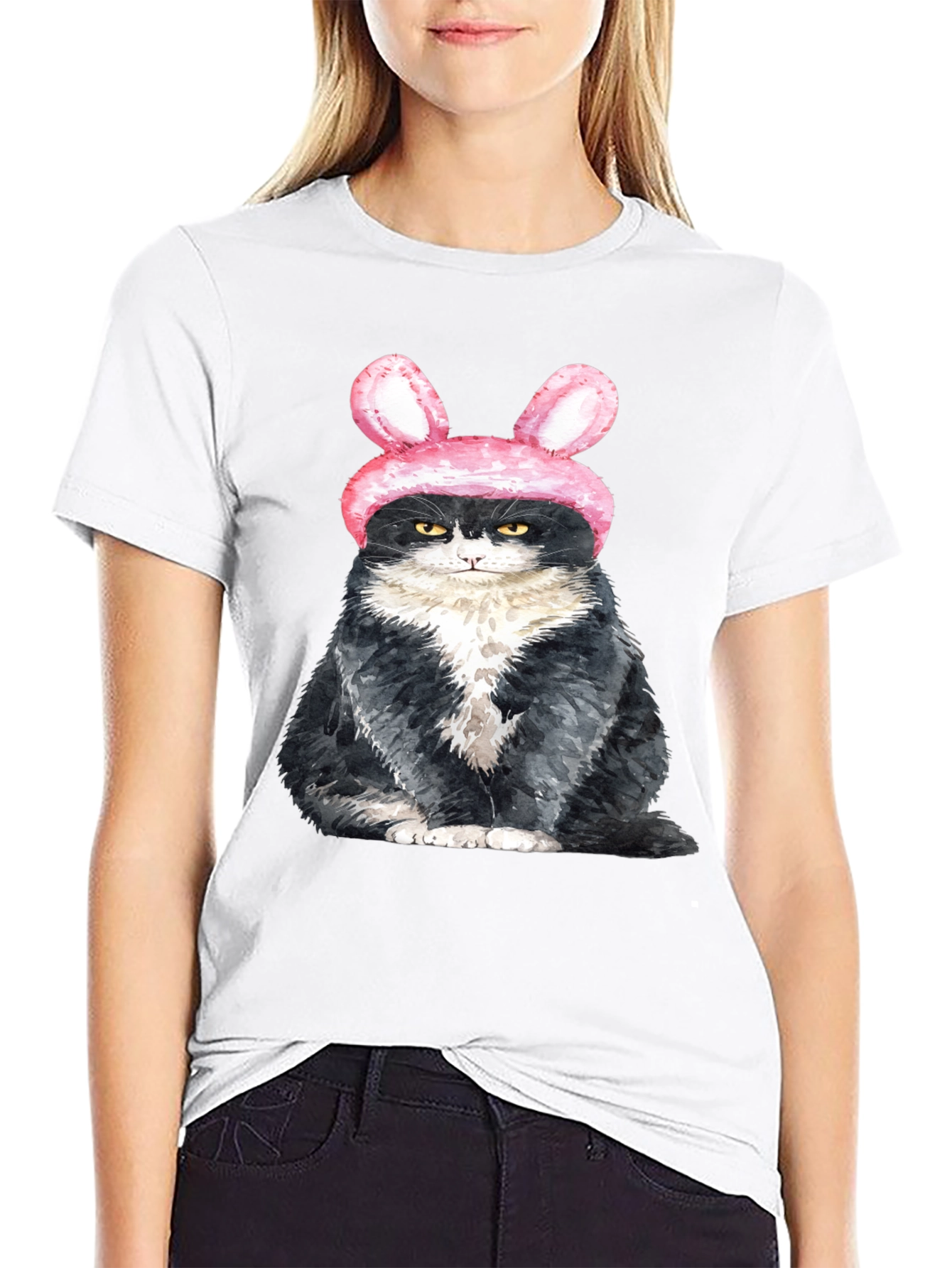 Grumpy Easter Bunny Cat Graphic T-Shirt