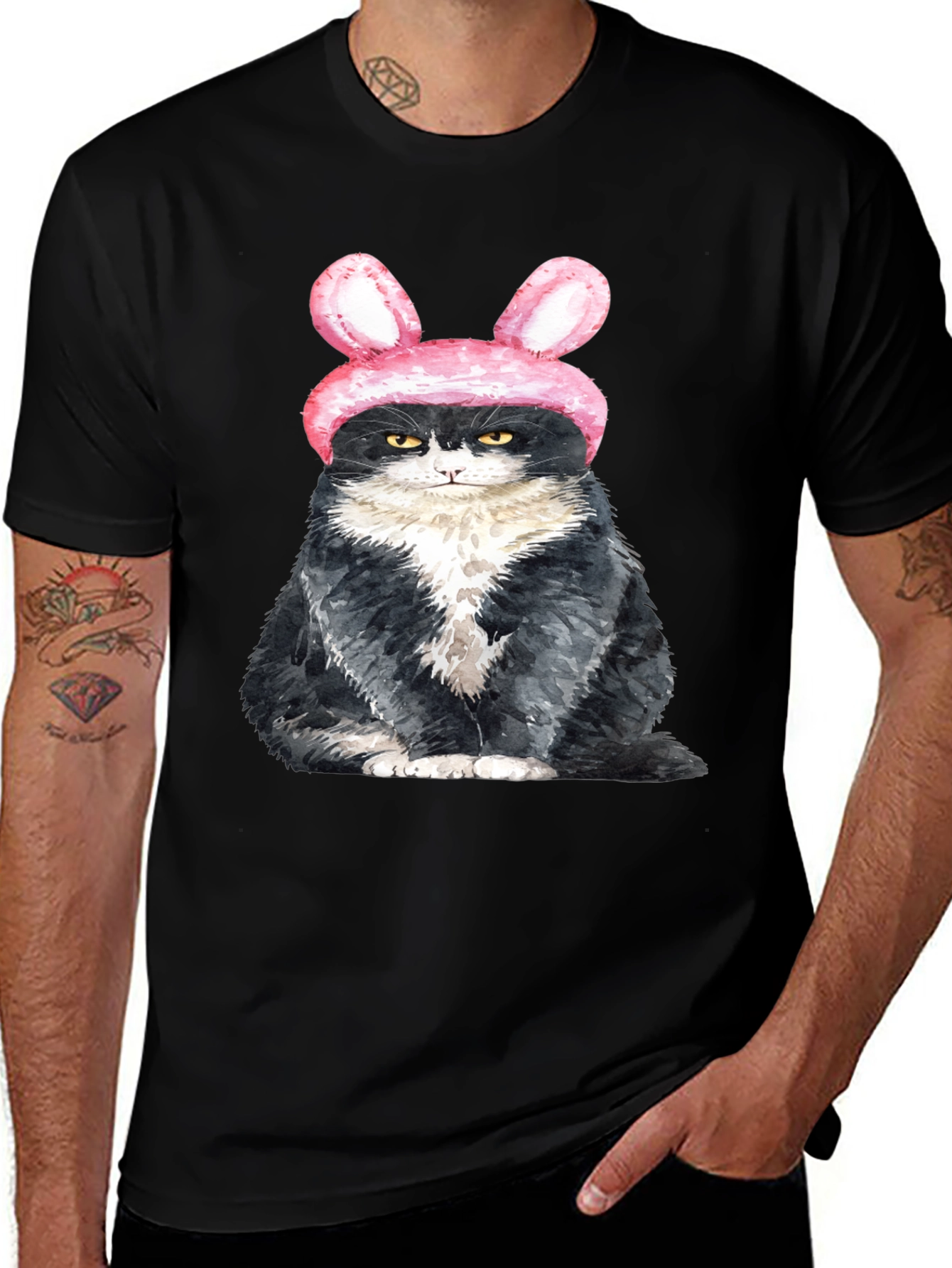 Grumpy Easter Bunny Cat Graphic T-Shirt