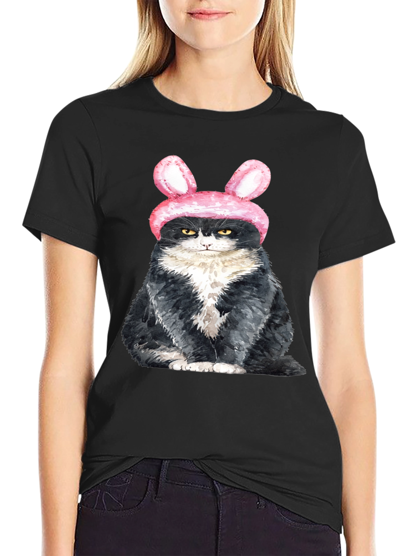 Grumpy Easter Bunny Cat Graphic T-Shirt