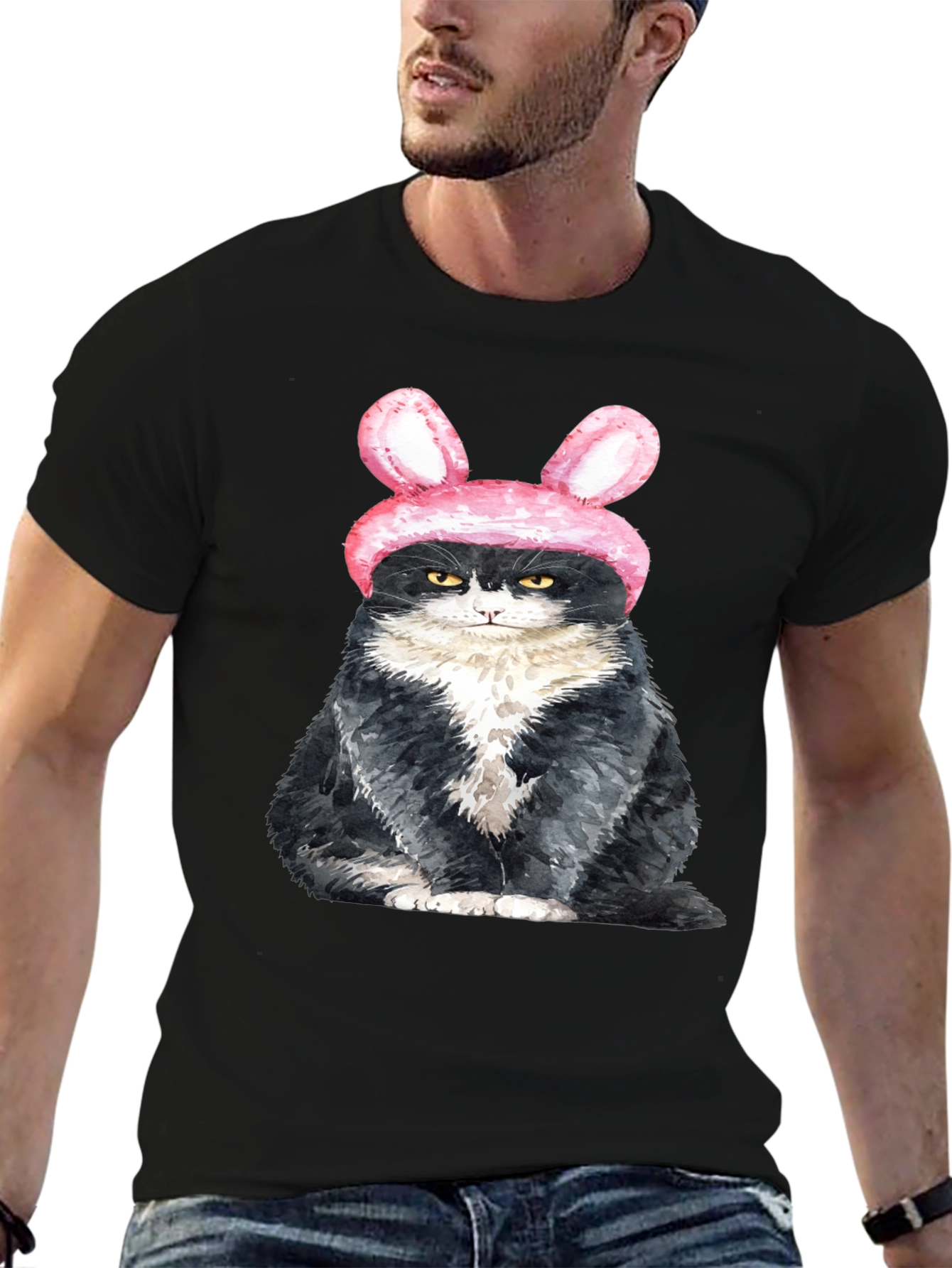 Grumpy Easter Bunny Cat Graphic T-Shirt