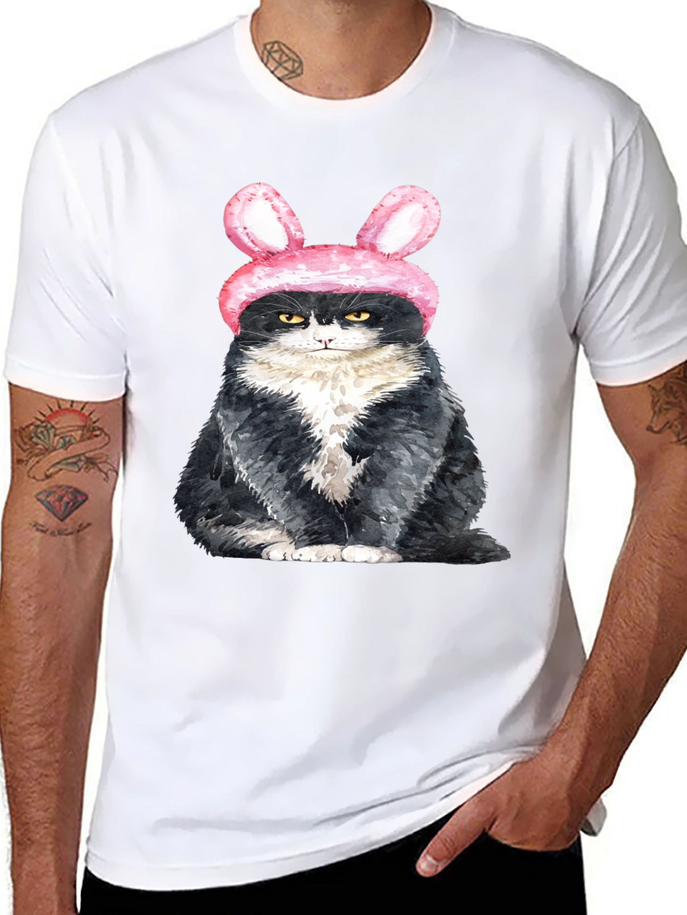 Grumpy Easter Bunny Cat Graphic T-Shirt