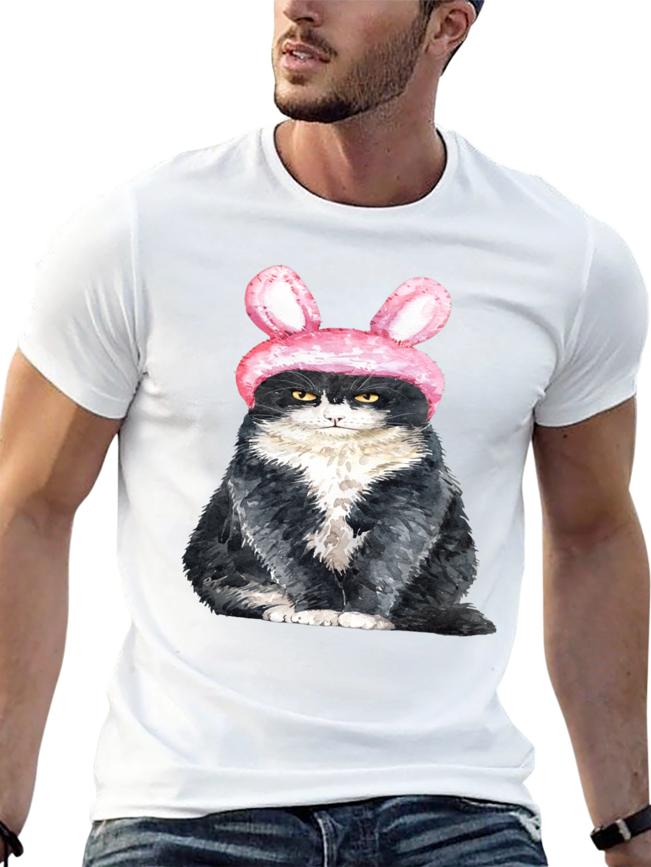 Grumpy Easter Bunny Cat Graphic T-Shirt