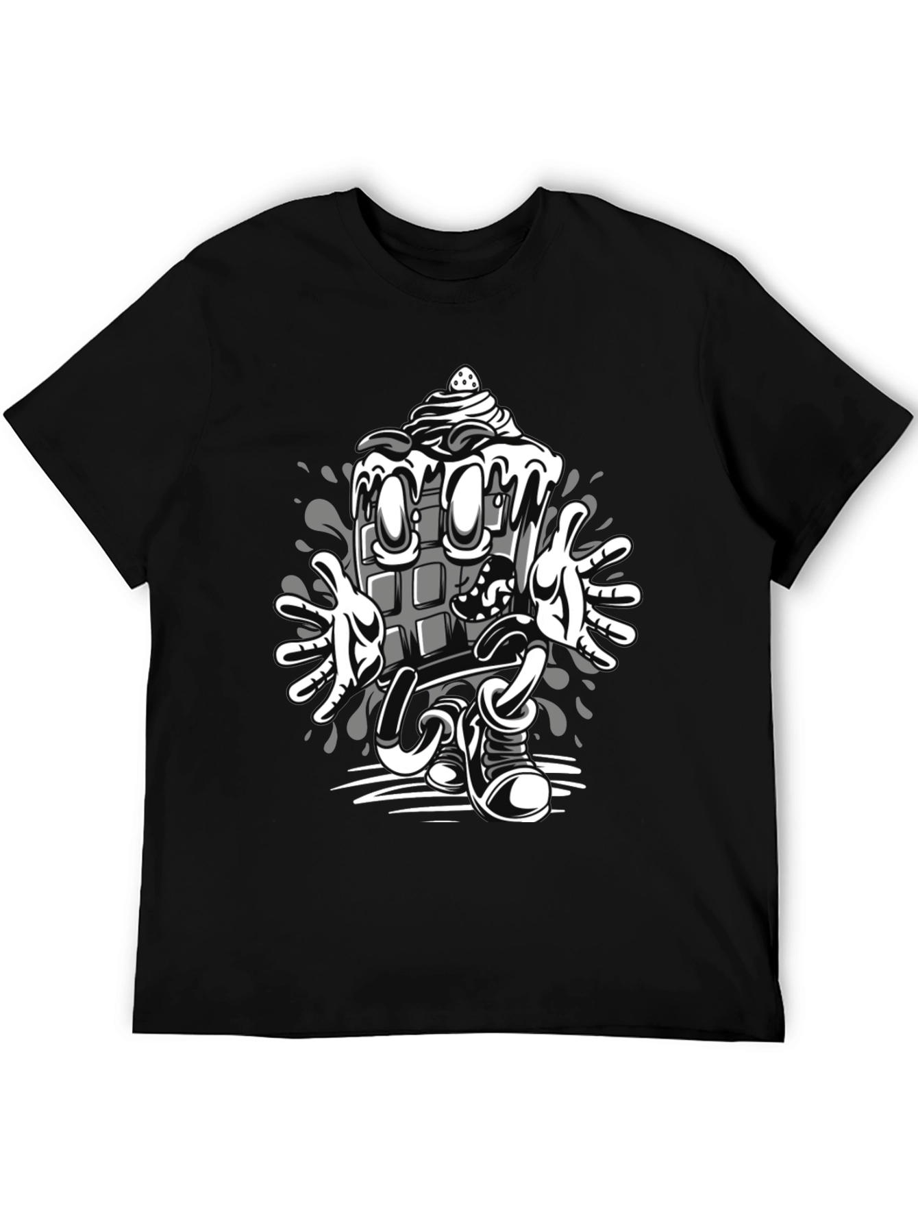 Cartoon Chocolate Bar Graphic Tee - Black Cotton Blend