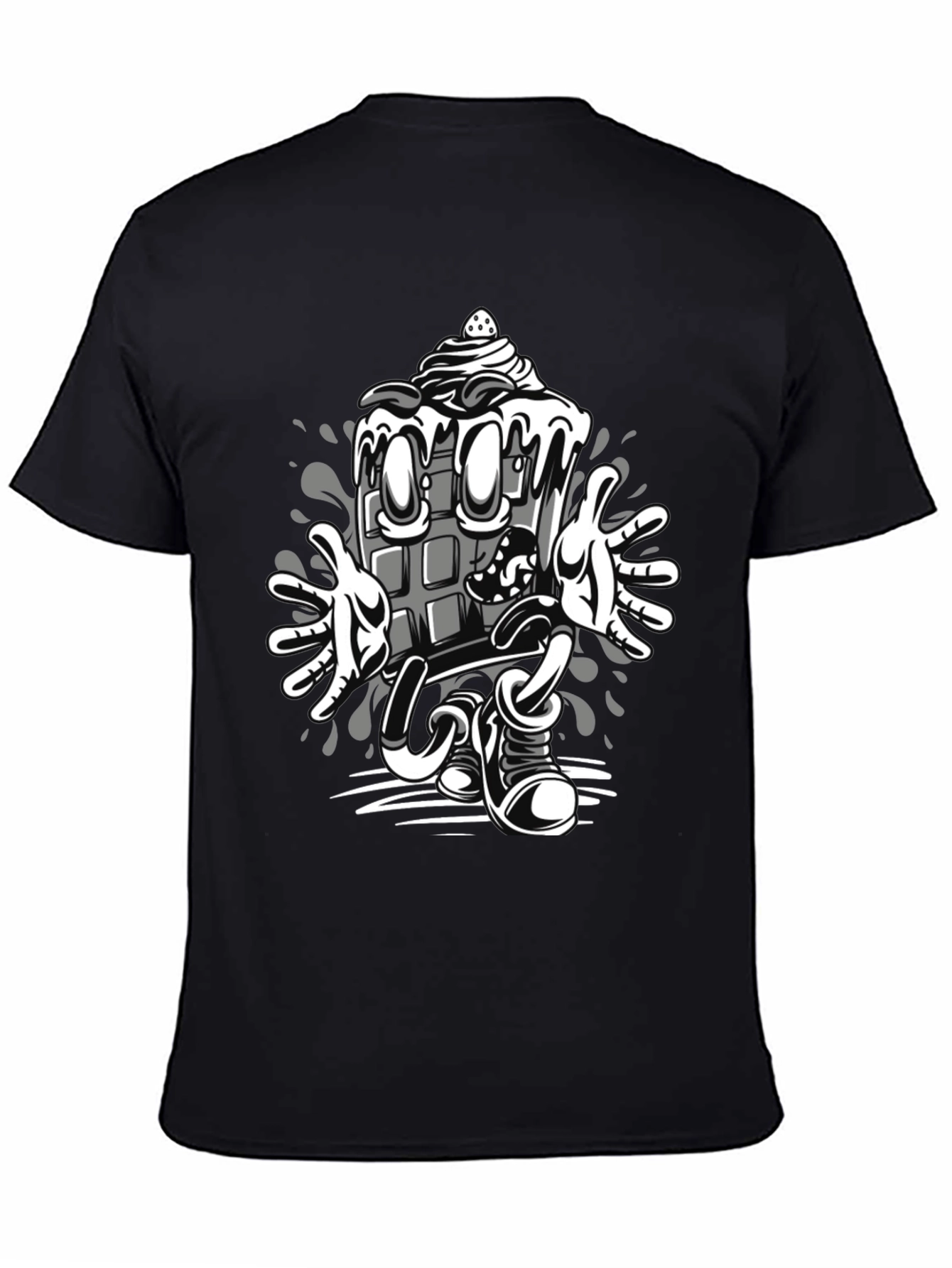 Cartoon Chocolate Bar Graphic Tee - Black Cotton Blend
