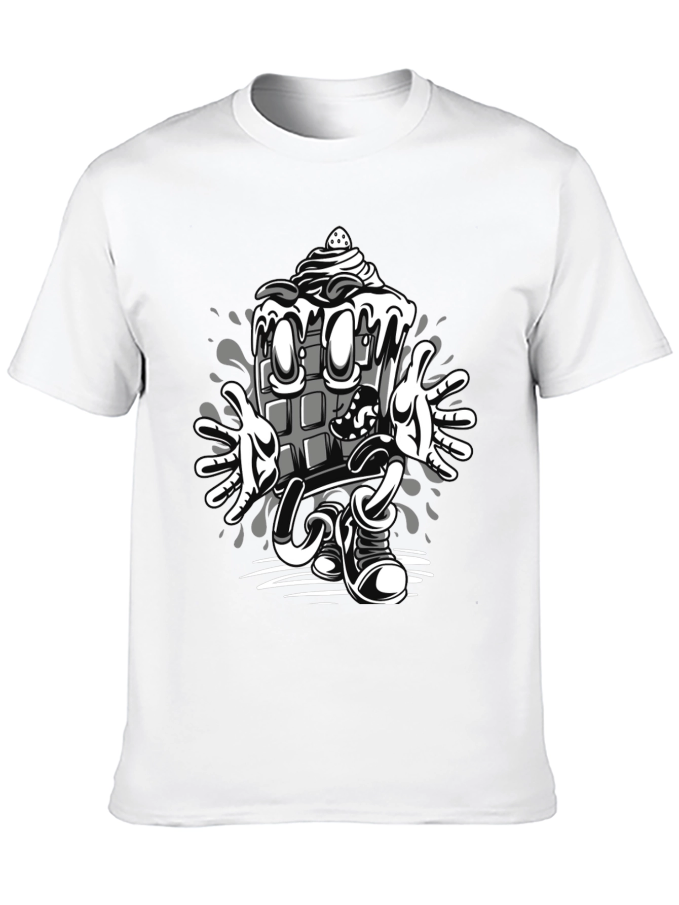 Cartoon Chocolate Bar Graphic Tee - Black Cotton Blend