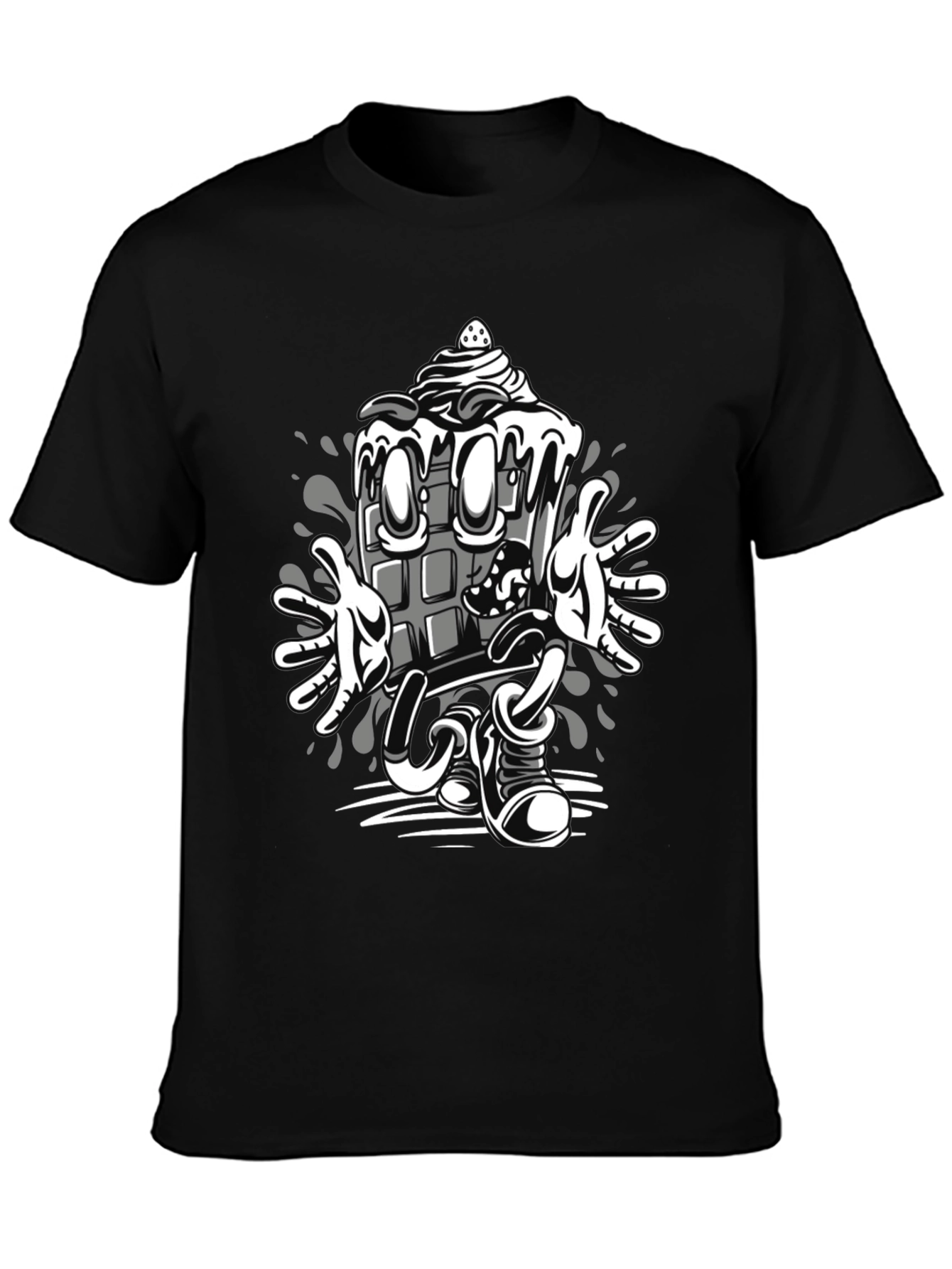 Cartoon Chocolate Bar Graphic Tee - Black Cotton Blend