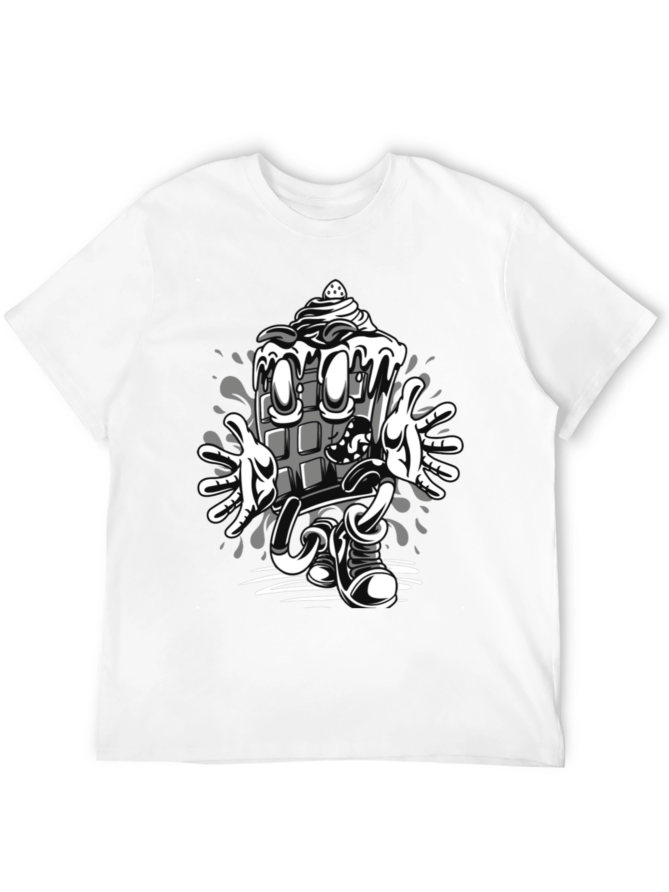 Cartoon Chocolate Bar Graphic Tee - Black Cotton Blend