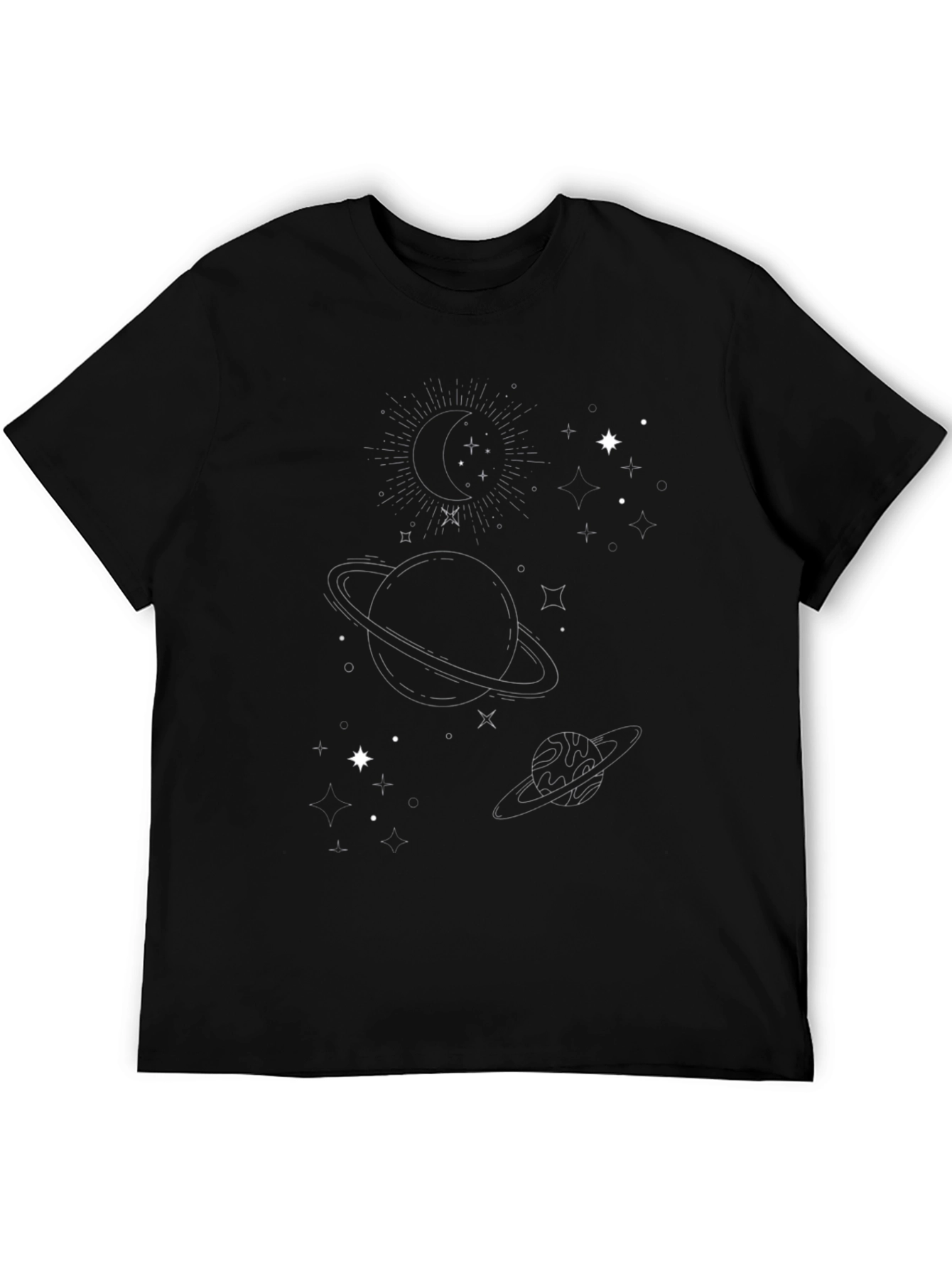 Celestial Graphic Tee: Planets Stars & Moon Design