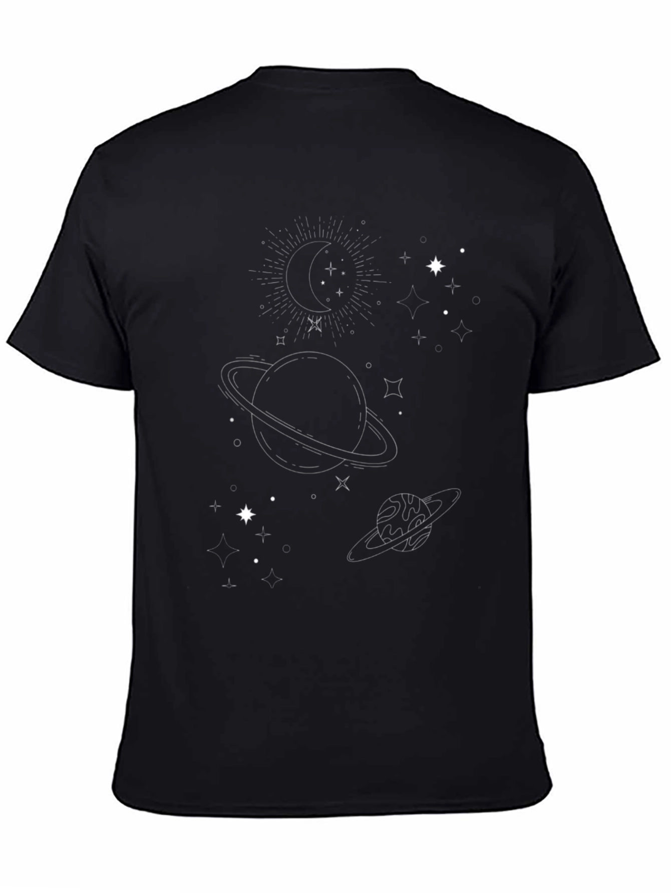 Celestial Graphic Tee: Planets Stars & Moon Design