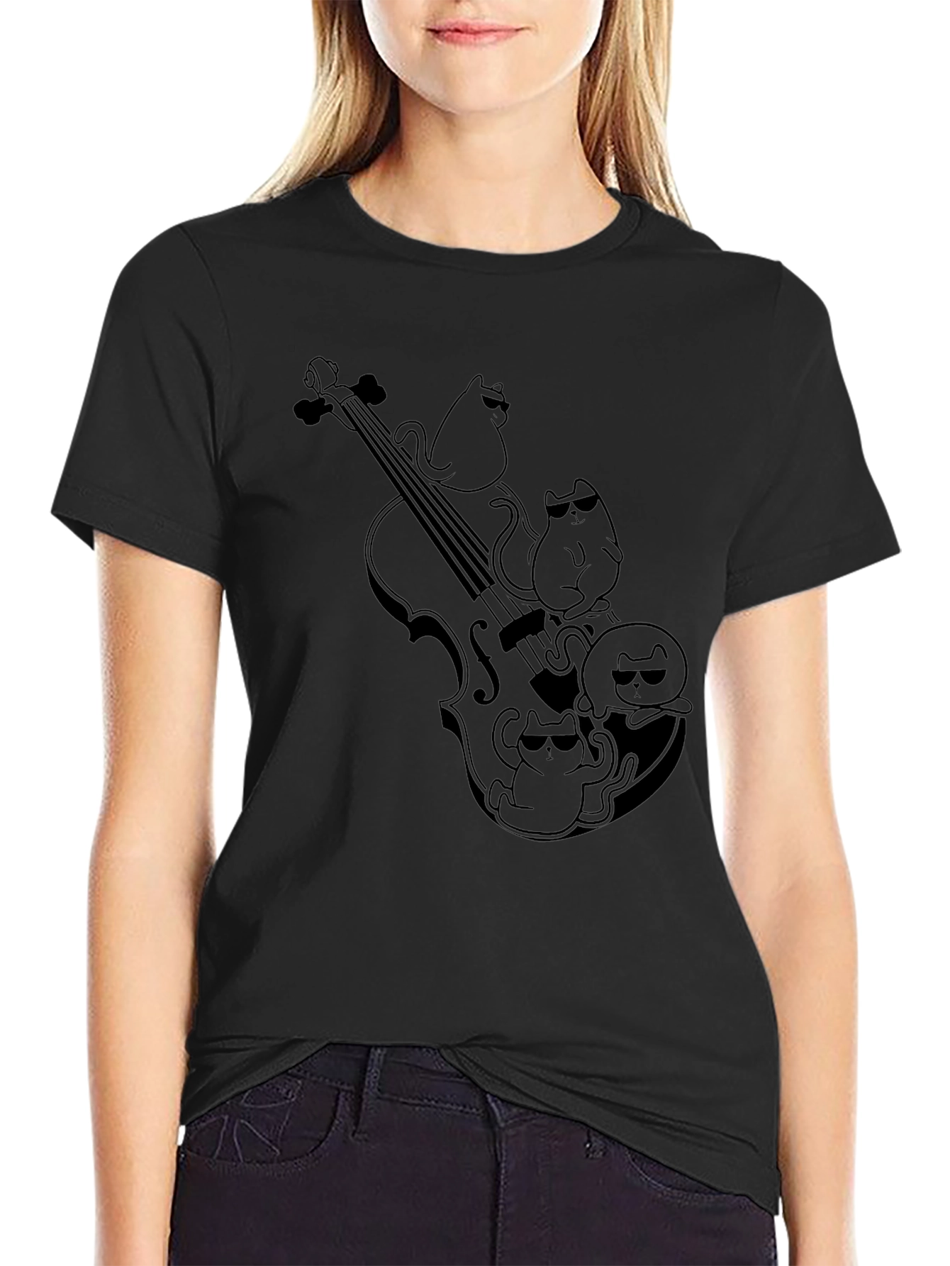 Cats On Violin Black Graphic Tee