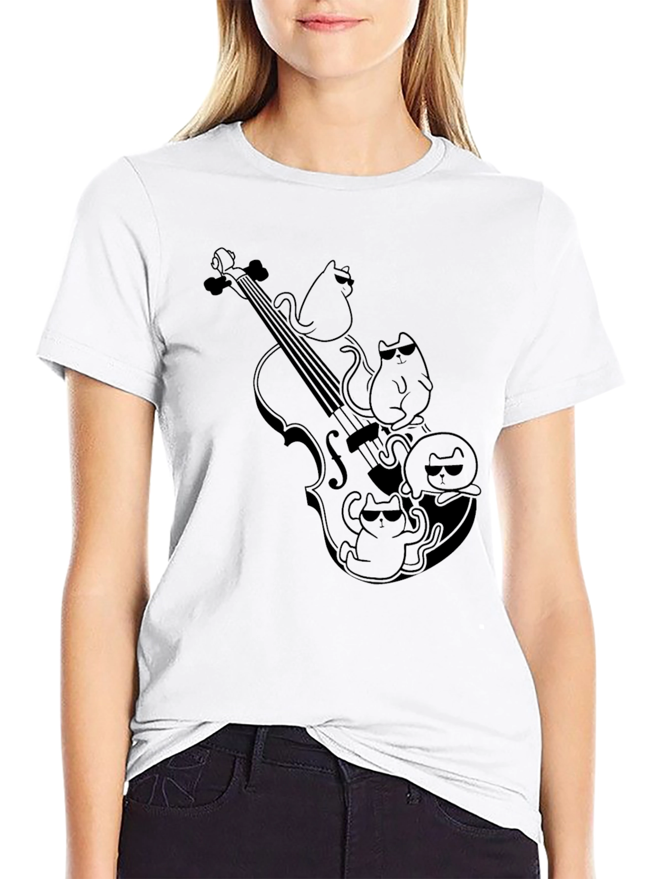 Cats On Violin Black Graphic Tee