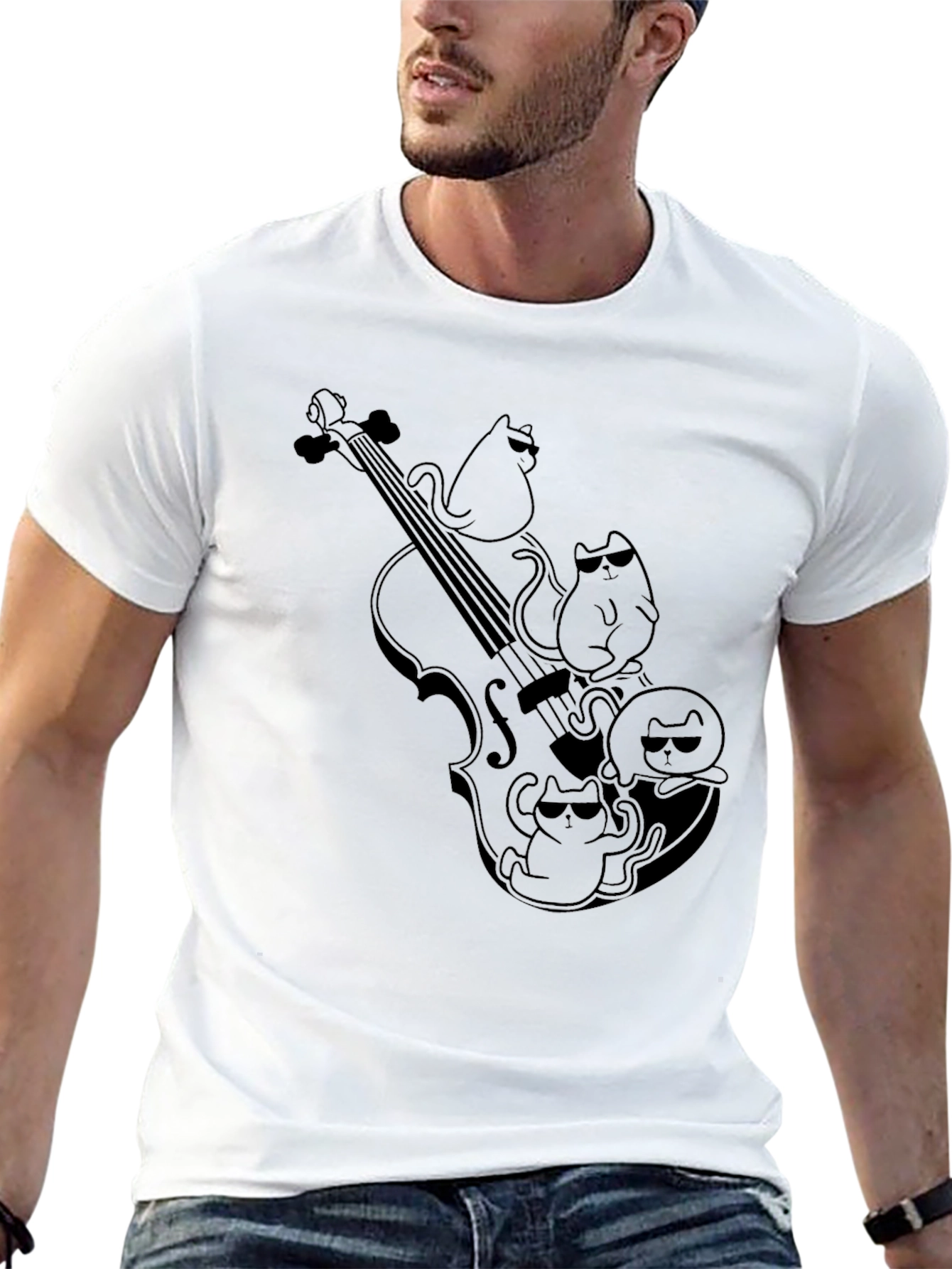 Cats On Violin Black Graphic Tee