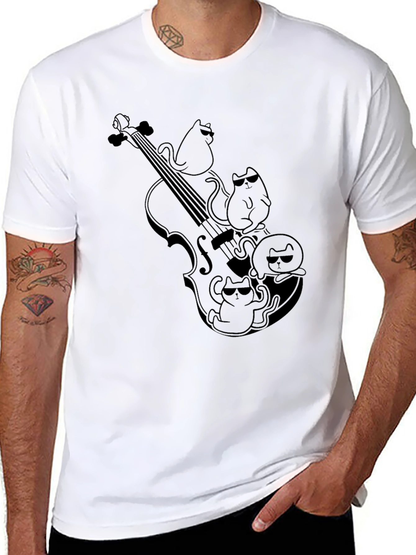 Cats On Violin Black Graphic Tee