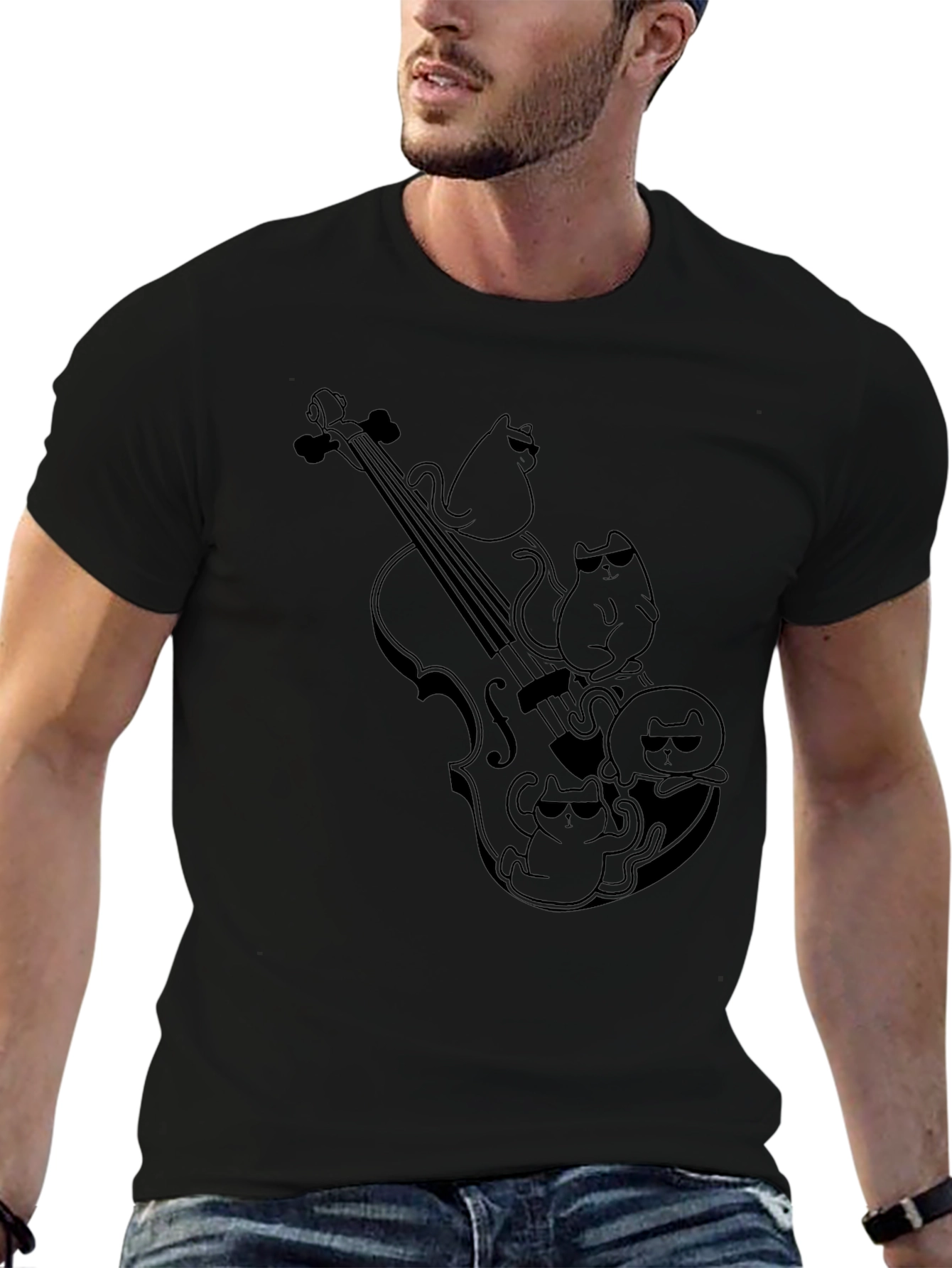 Cats On Violin Black Graphic Tee