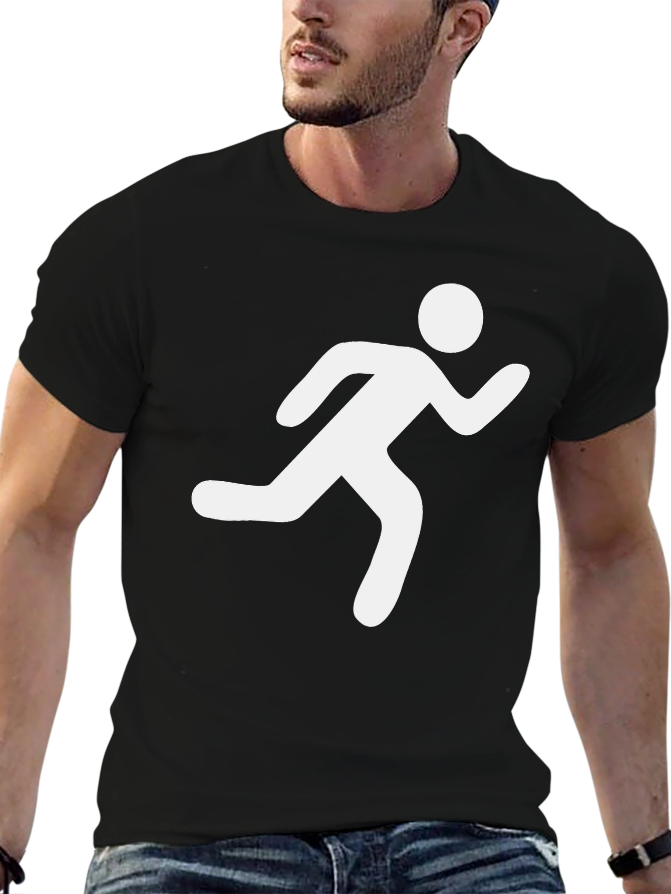 Mens Black T-Shirt - Running Man Graphic Tee