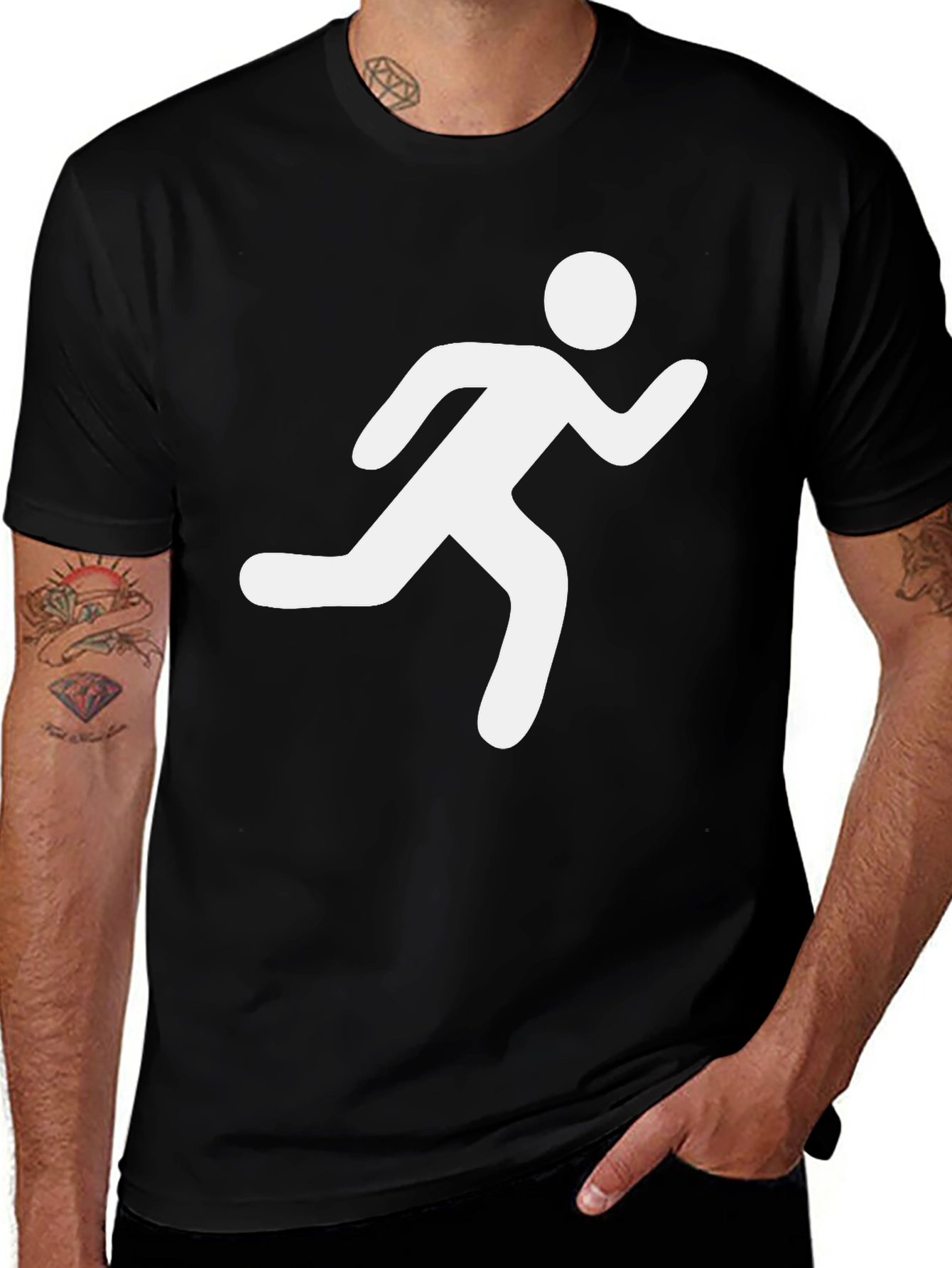 Mens Black T-Shirt - Running Man Graphic Tee