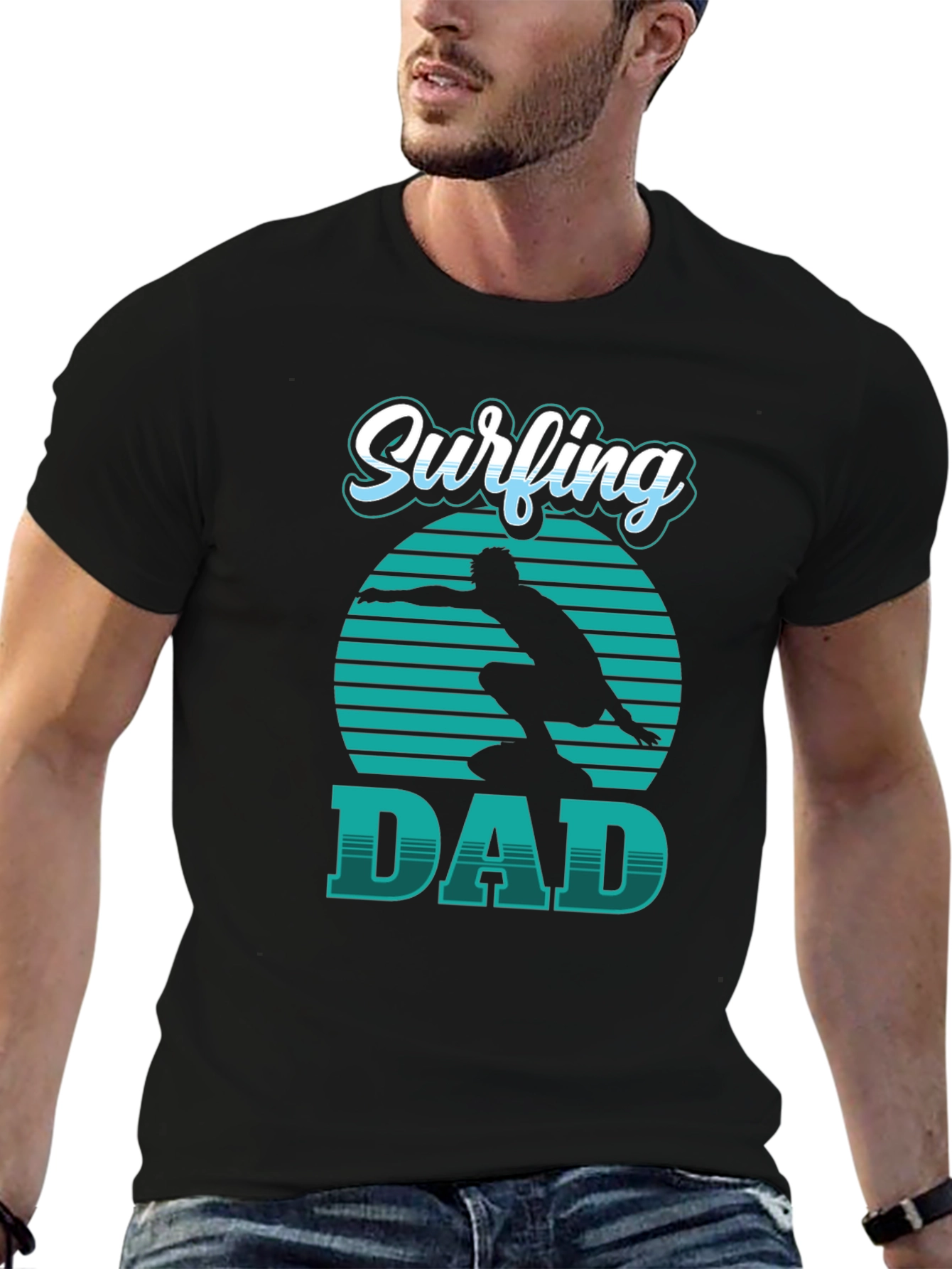 Surfing Dad Graphic Tee - Stylish Black T-Shirt