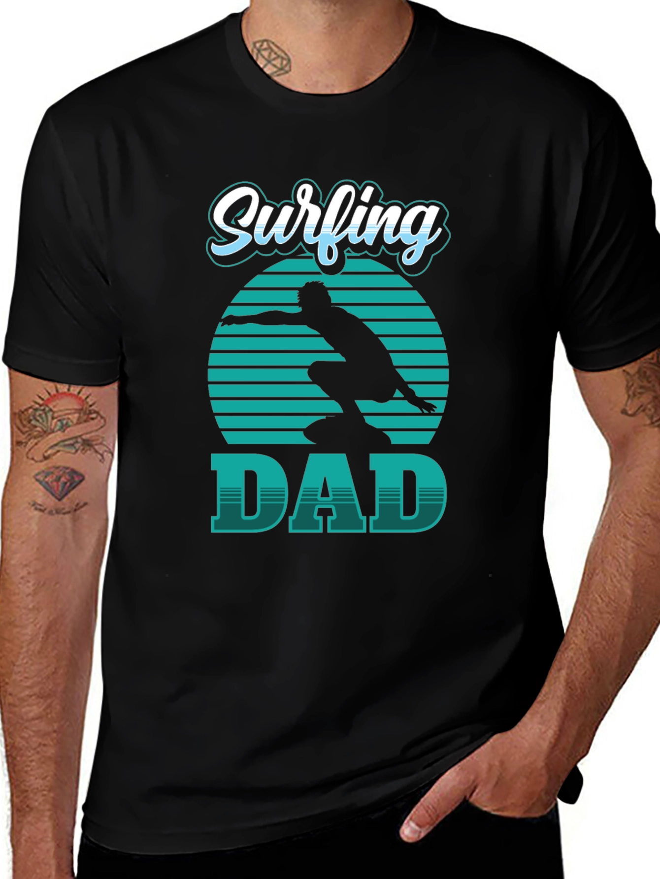 Surfing Dad Graphic Tee - Stylish Black T-Shirt