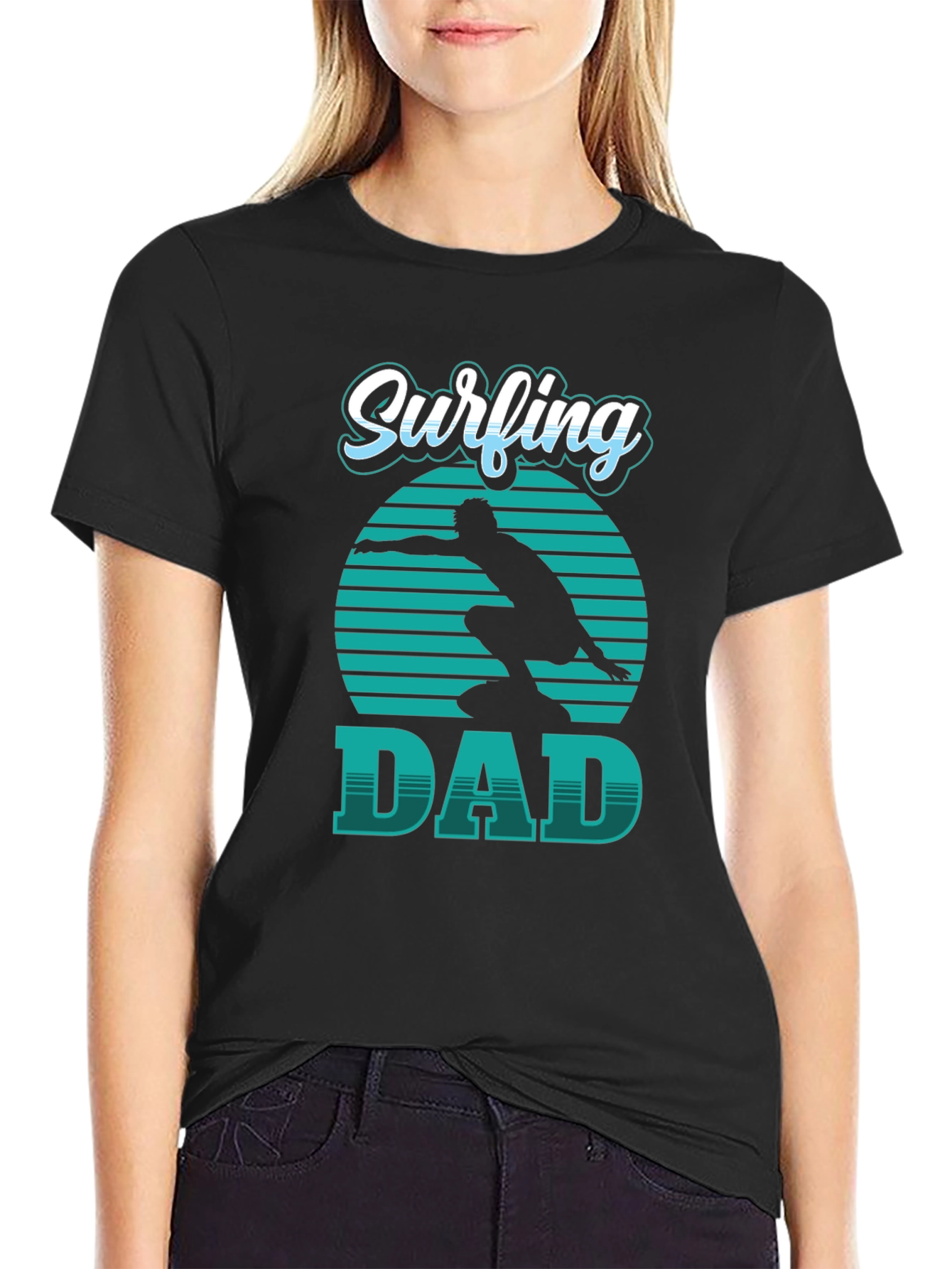 Surfing Dad Graphic Tee - Stylish Black T-Shirt