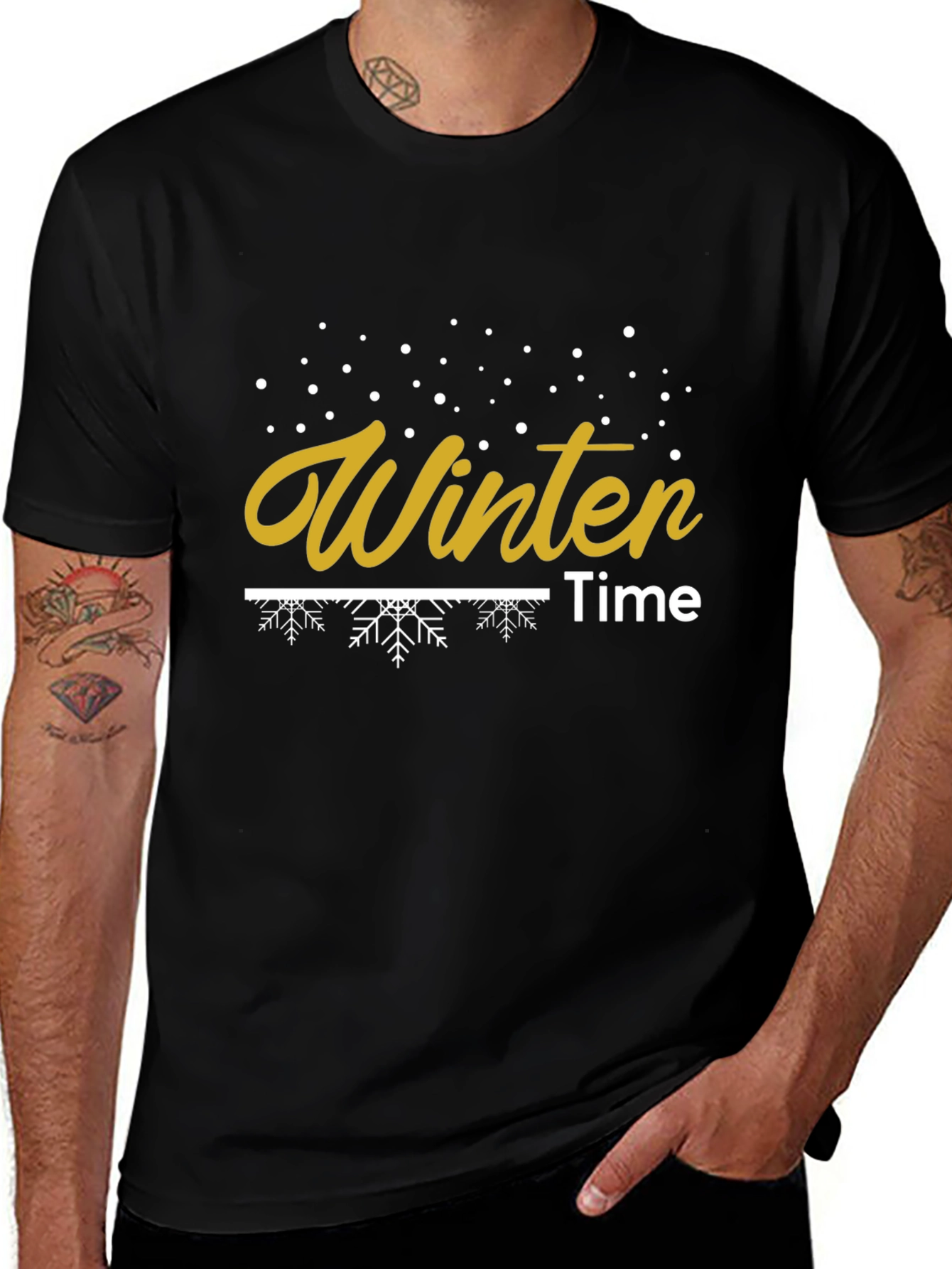 Winter Time Graphic Print Black T-Shirt