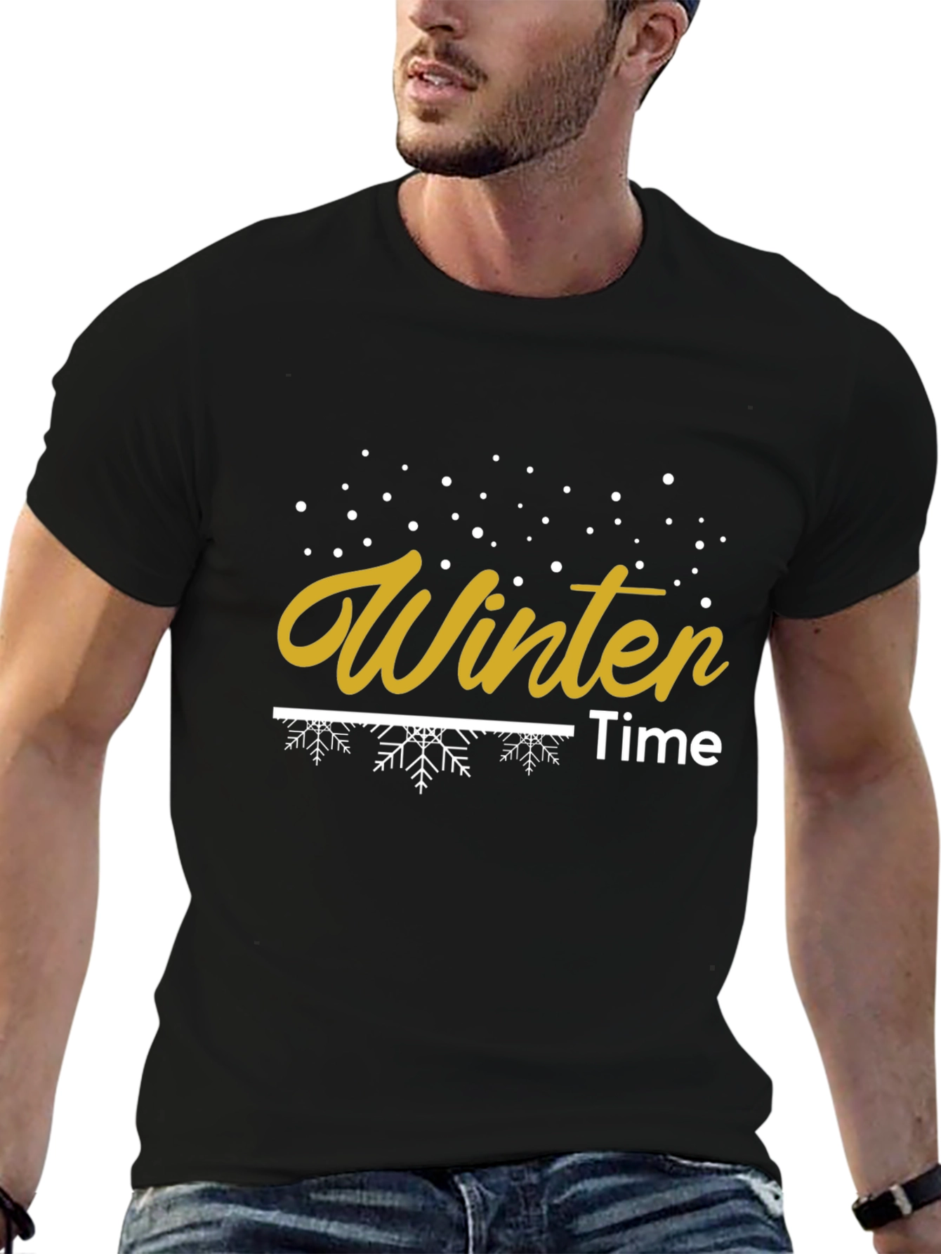 Winter Time Graphic Print Black T-Shirt