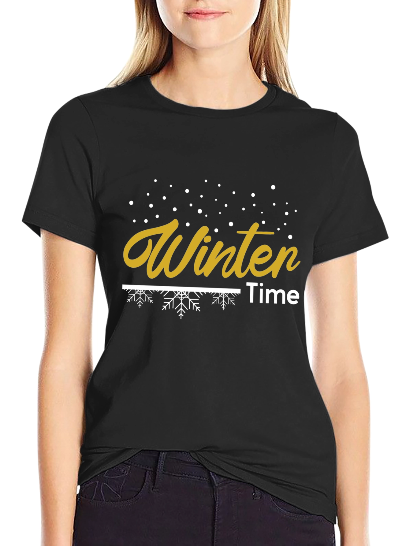 Winter Time Graphic Print Black T-Shirt
