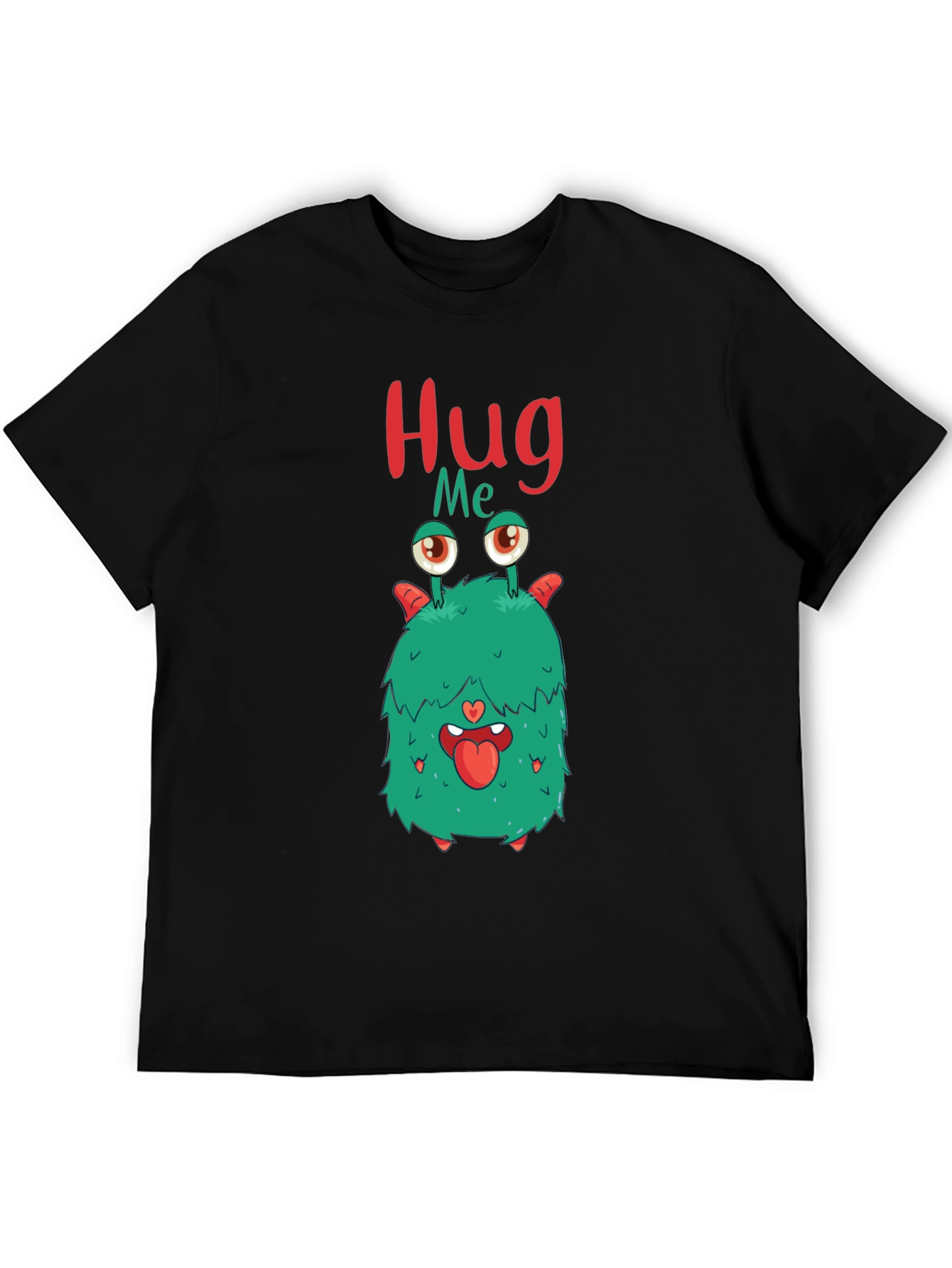 Funny Monster Hug Me Graphic Black T-Shirt