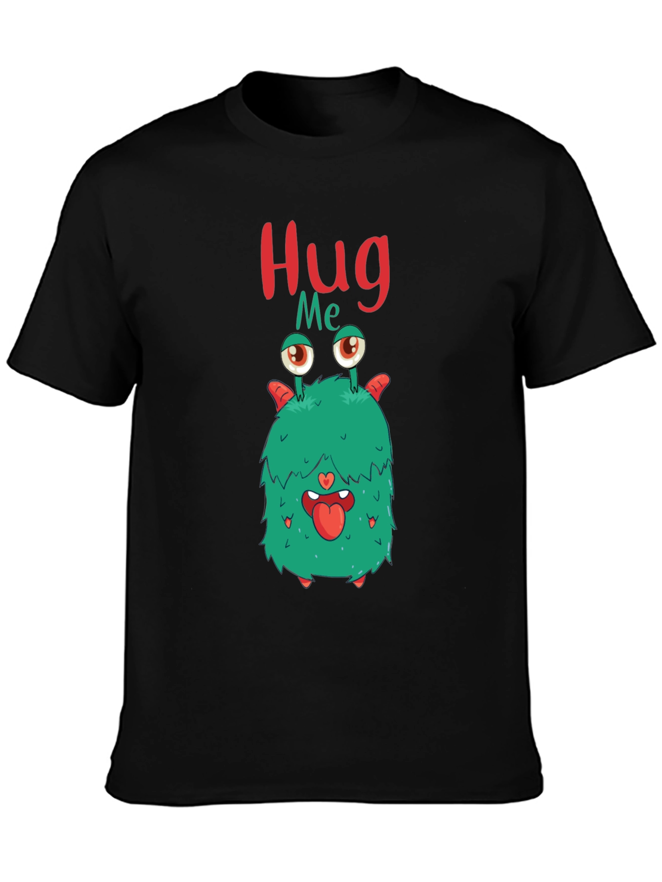 Funny Monster Hug Me Graphic Black T-Shirt
