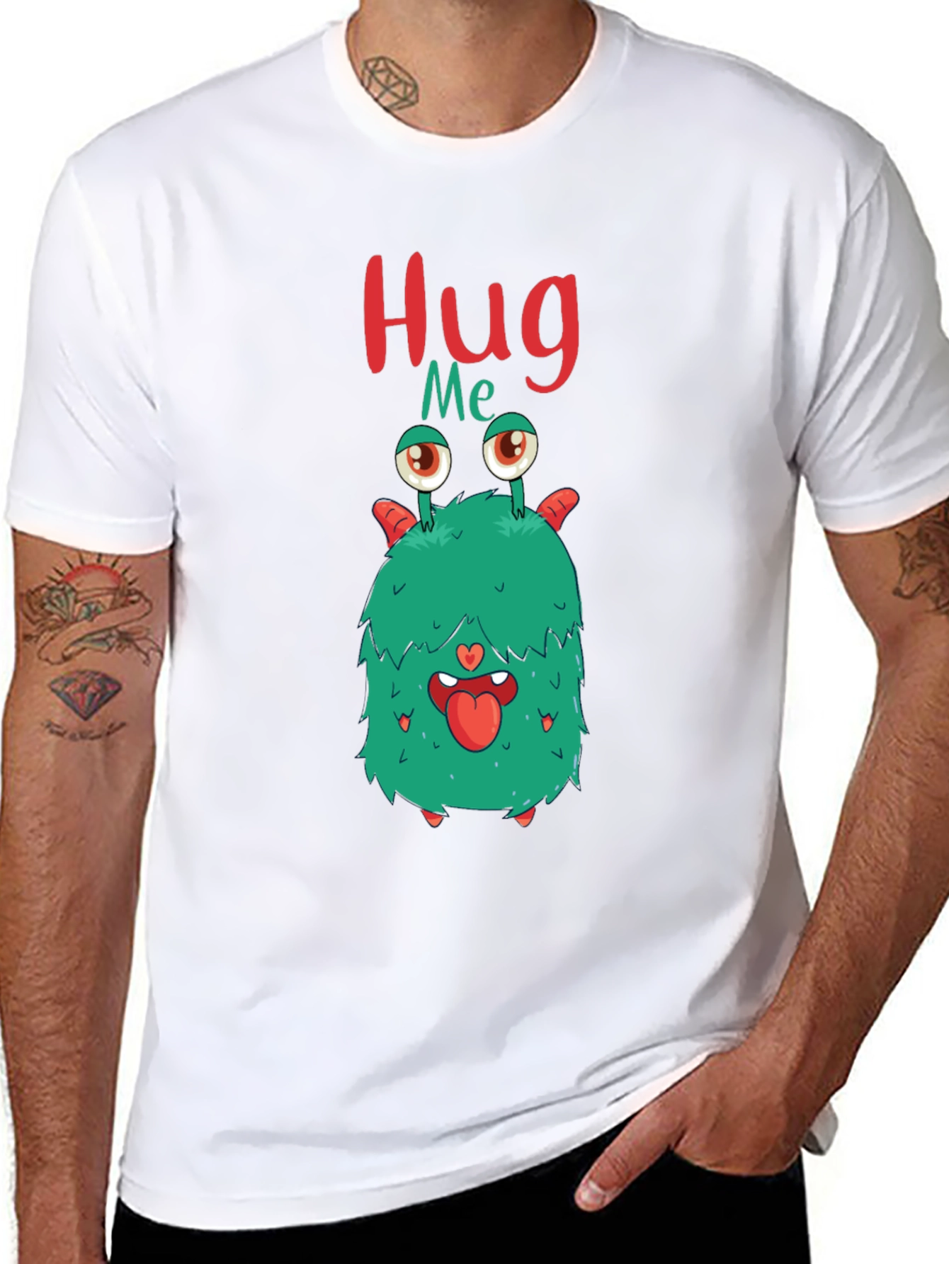 Funny Monster Hug Me Graphic Black T-Shirt