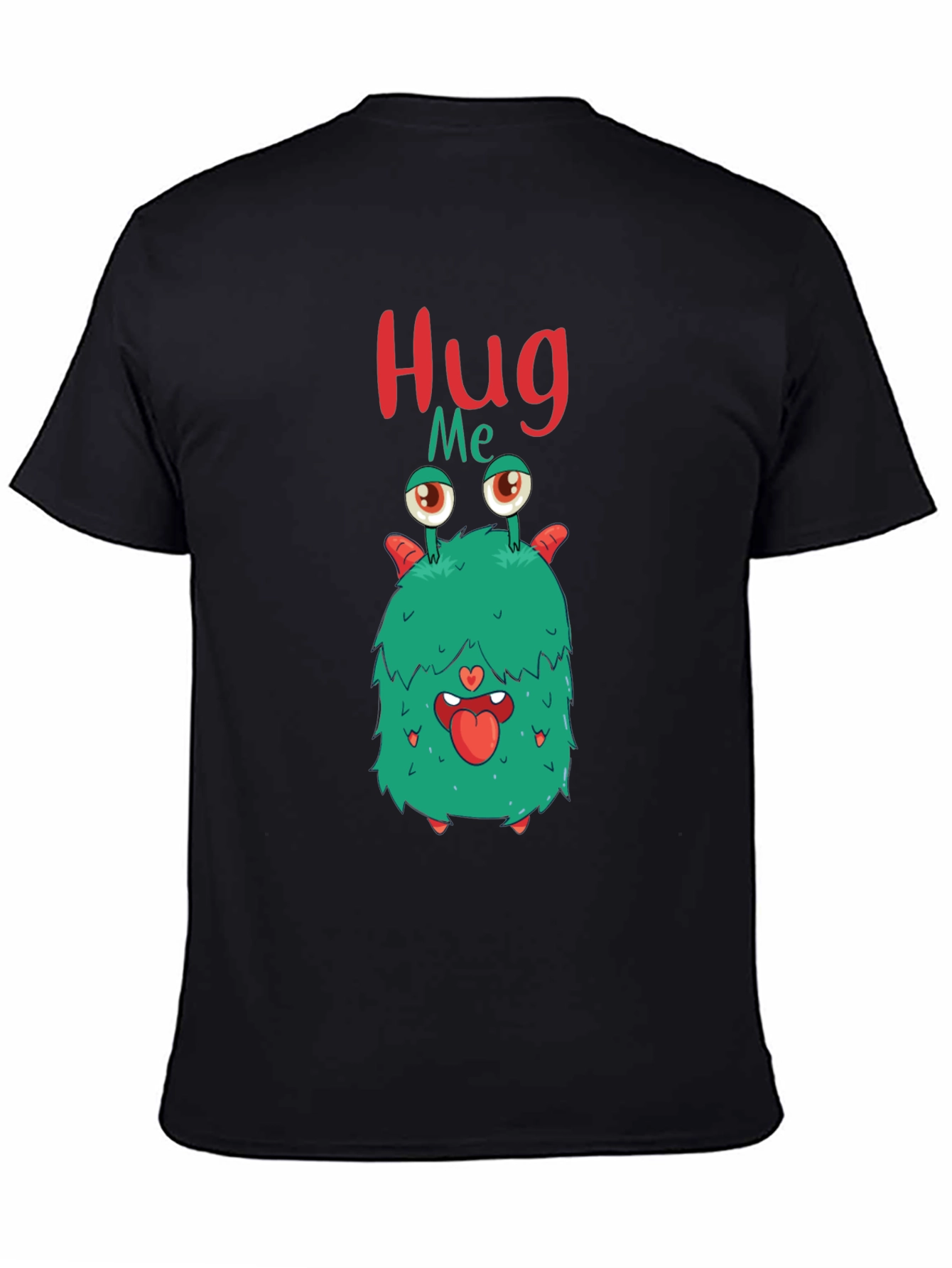 Funny Monster Hug Me Graphic Black T-Shirt