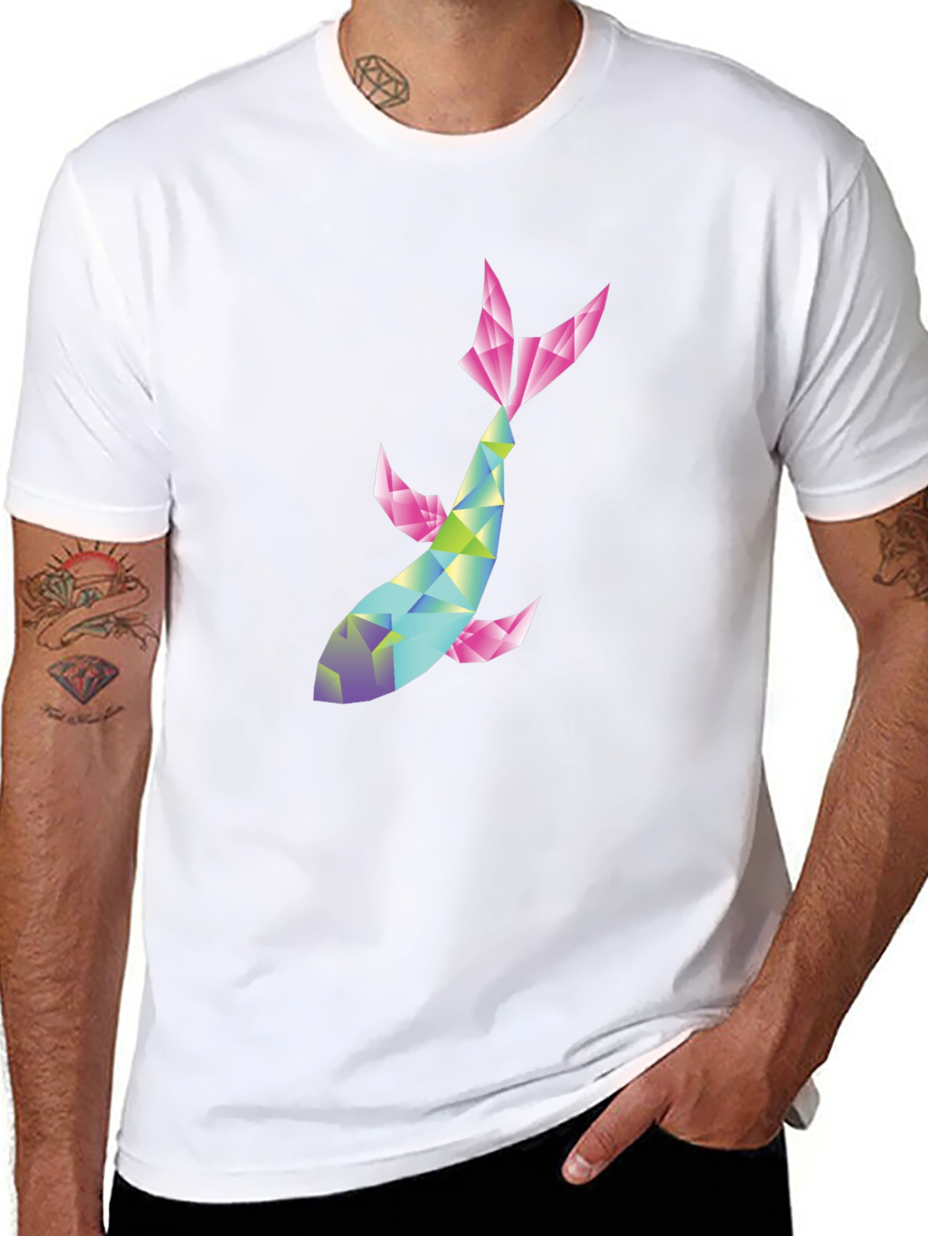Geometric Koi Fish Graphic Tee - Modern Style