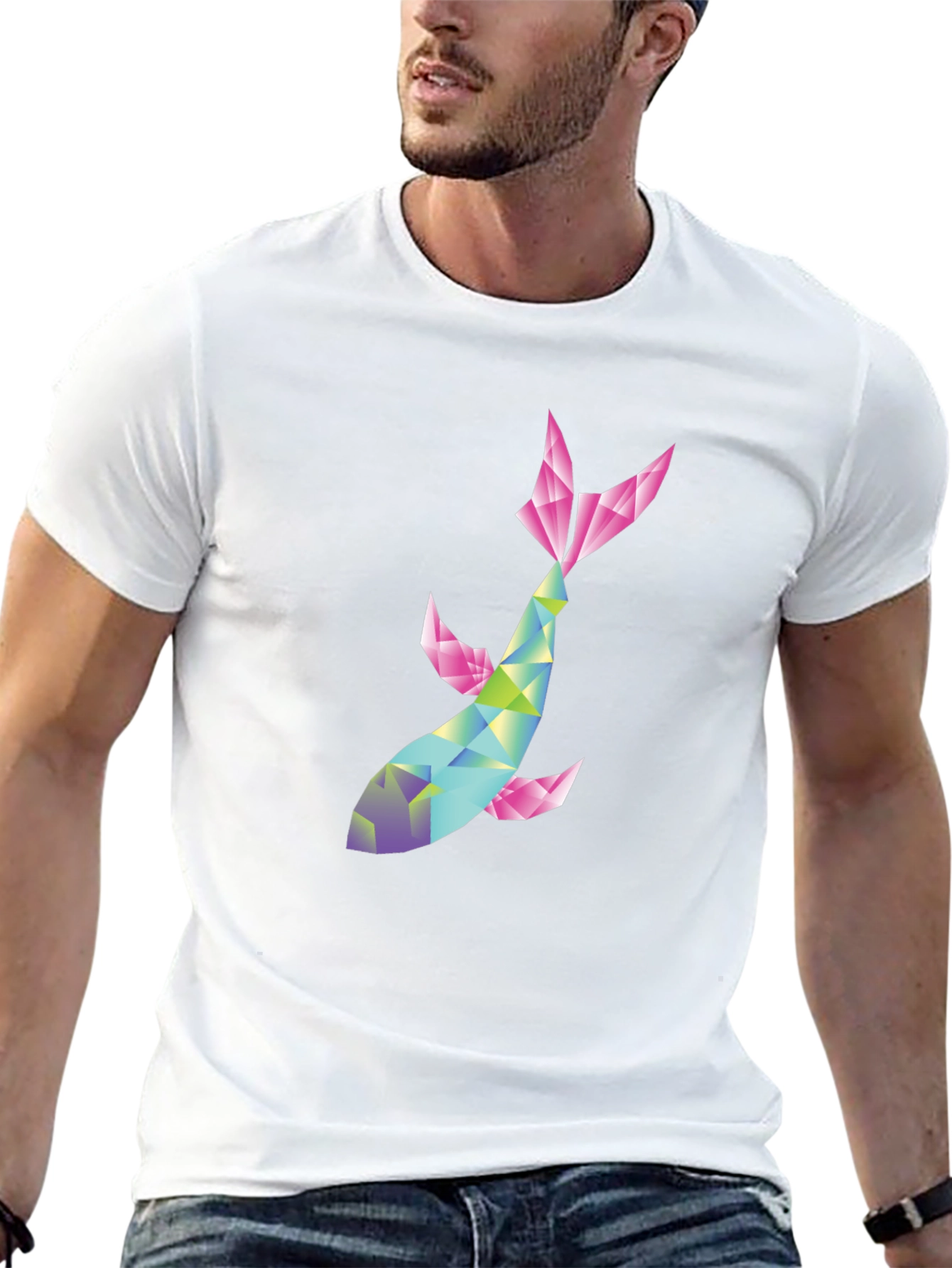 Geometric Koi Fish Graphic Tee - Modern Style