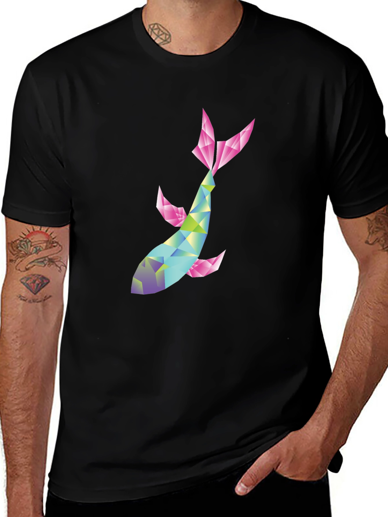 Geometric Koi Fish Graphic Tee - Modern Style