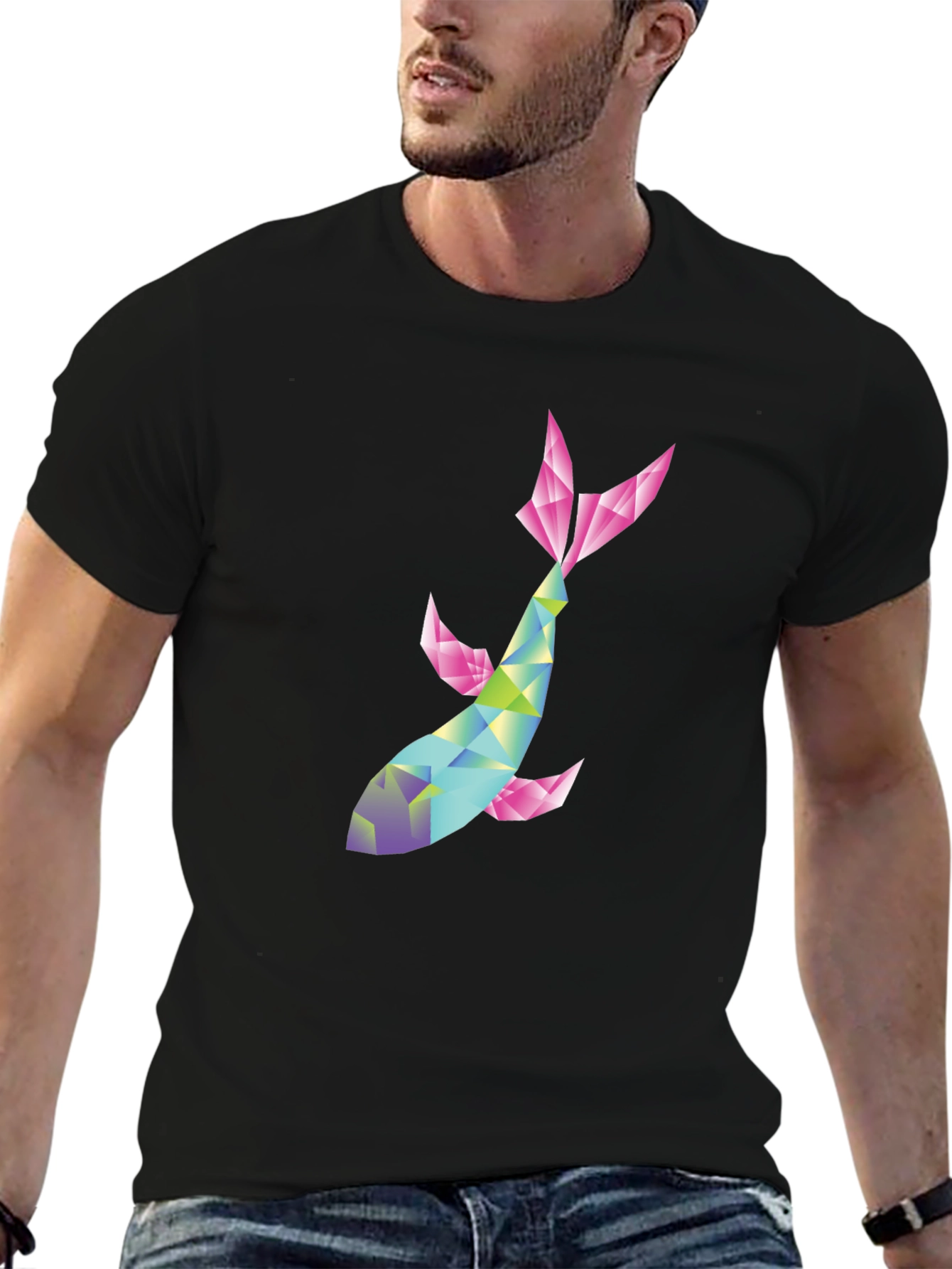 Geometric Koi Fish Graphic Tee - Modern Style