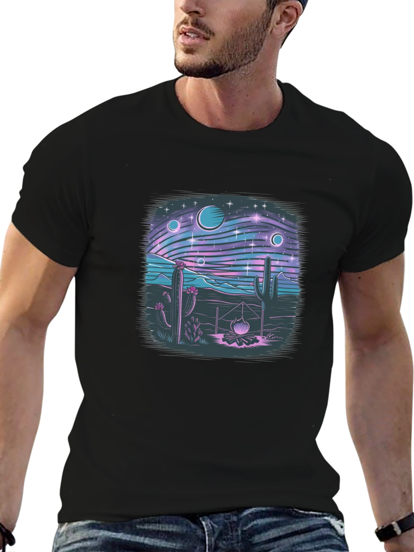 Desert Galaxy Graphic Tee - Black Cotton T-Shirt