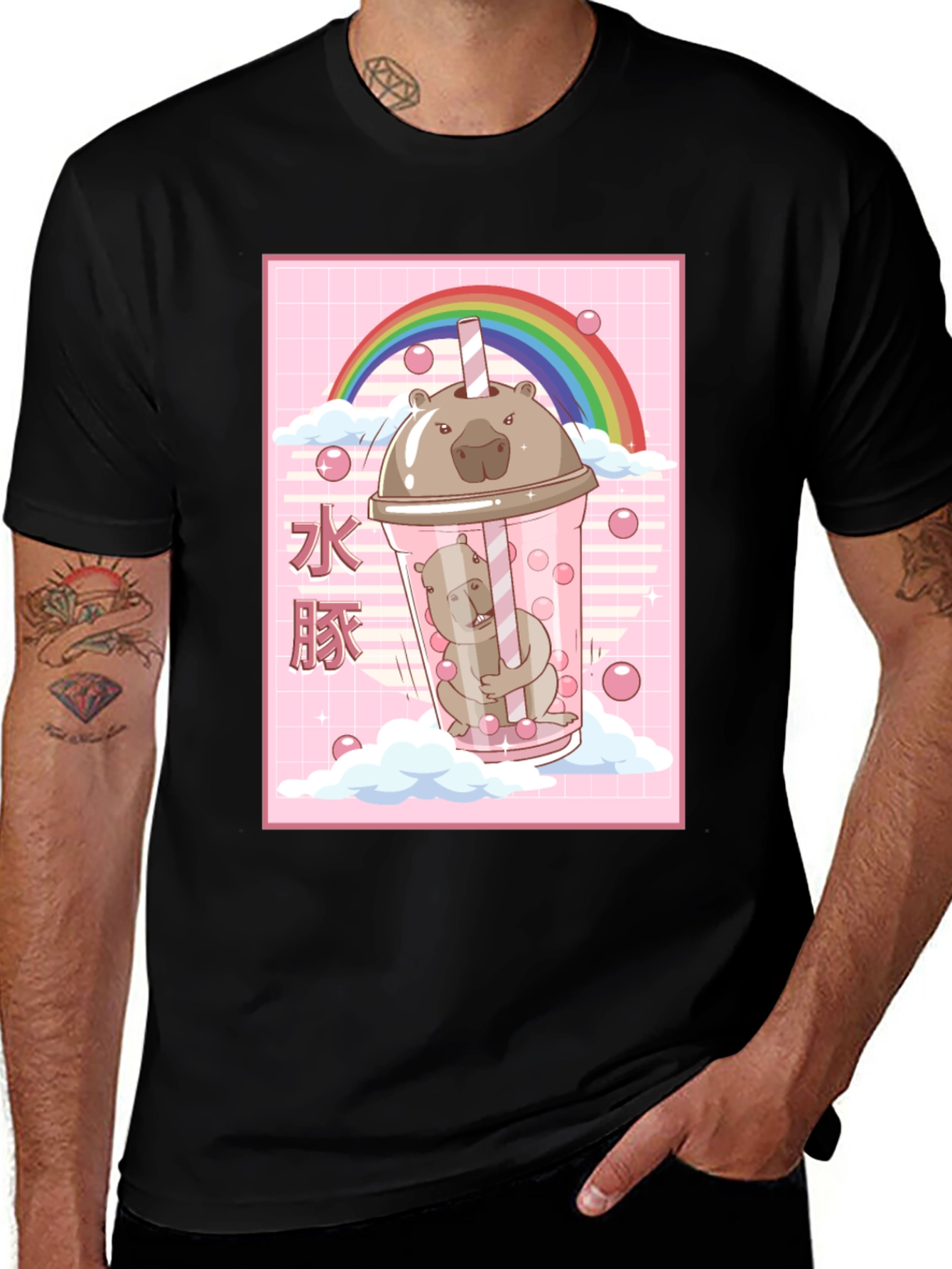 Kawaii Wombat Bubble Tea Black T-Shirt