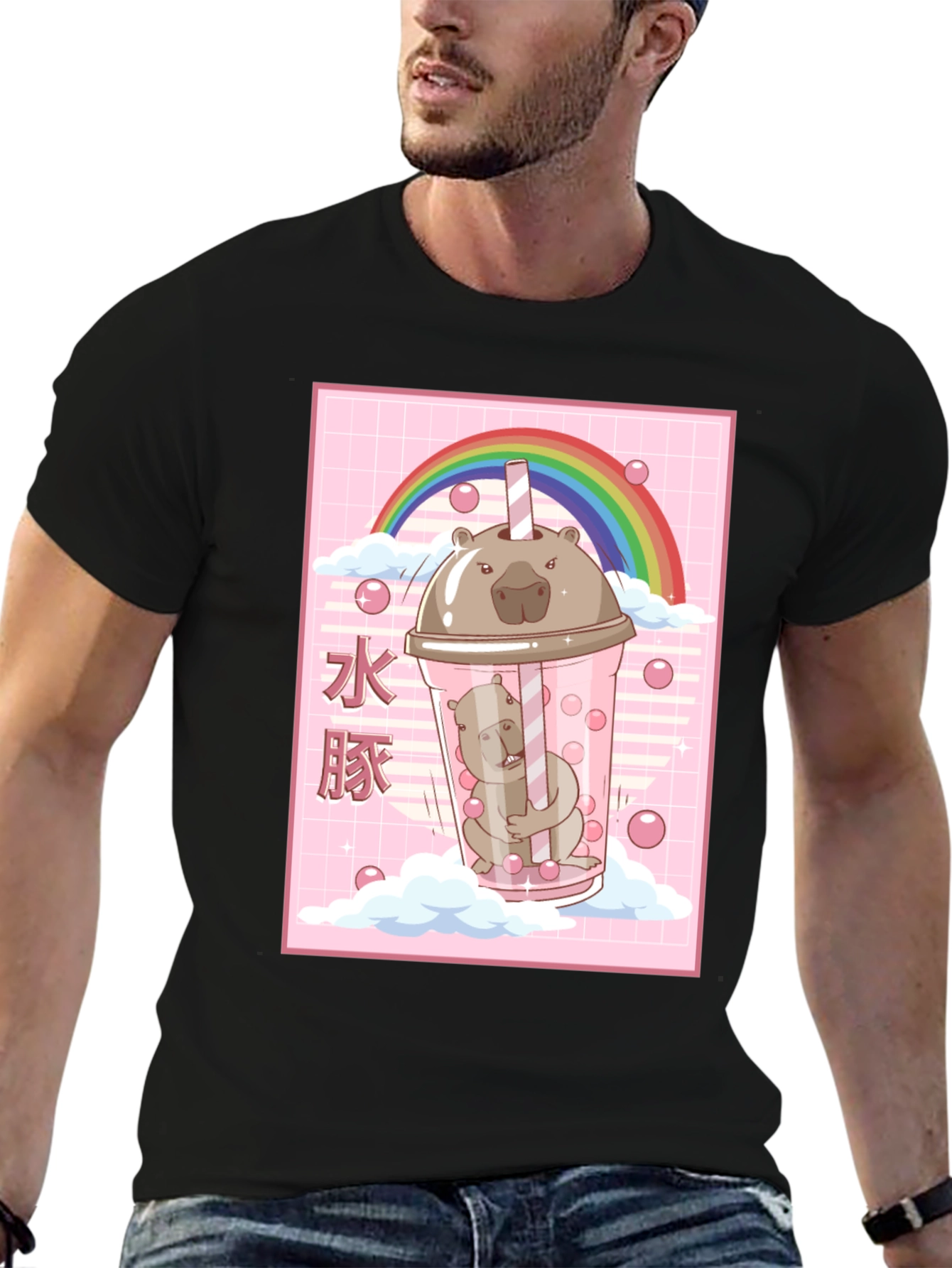 Kawaii Wombat Bubble Tea Black T-Shirt