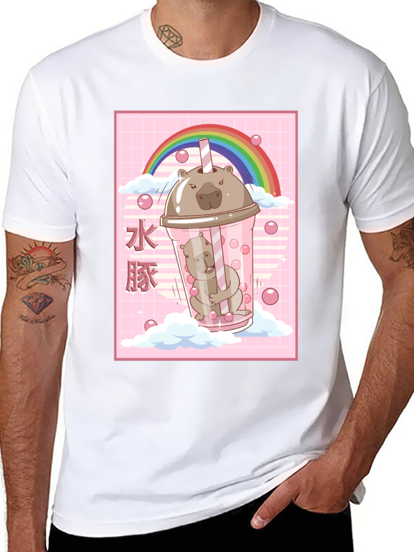 Kawaii Wombat Bubble Tea Black T-Shirt
