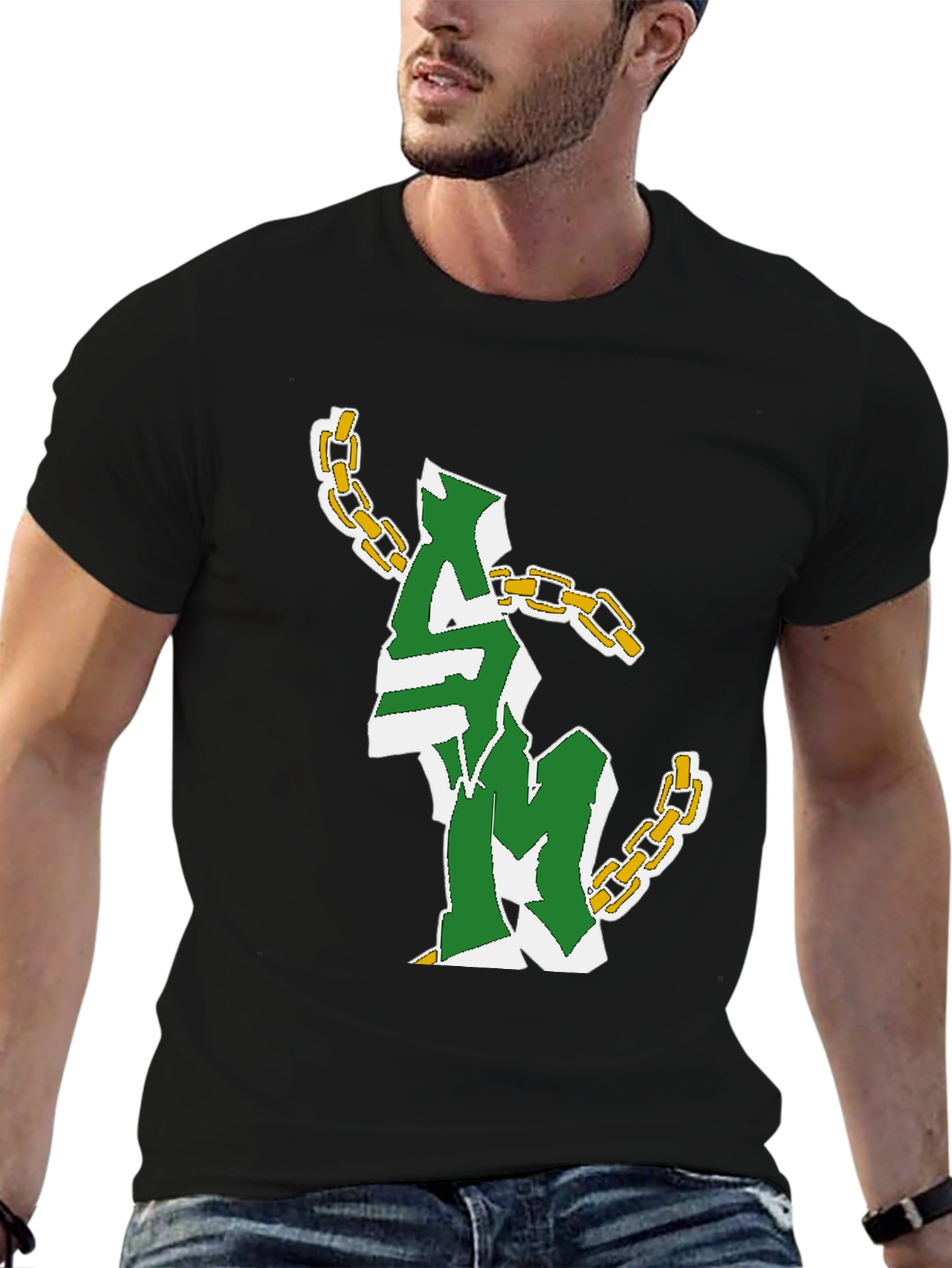 Graphic Print Chain T-Shirt - Black