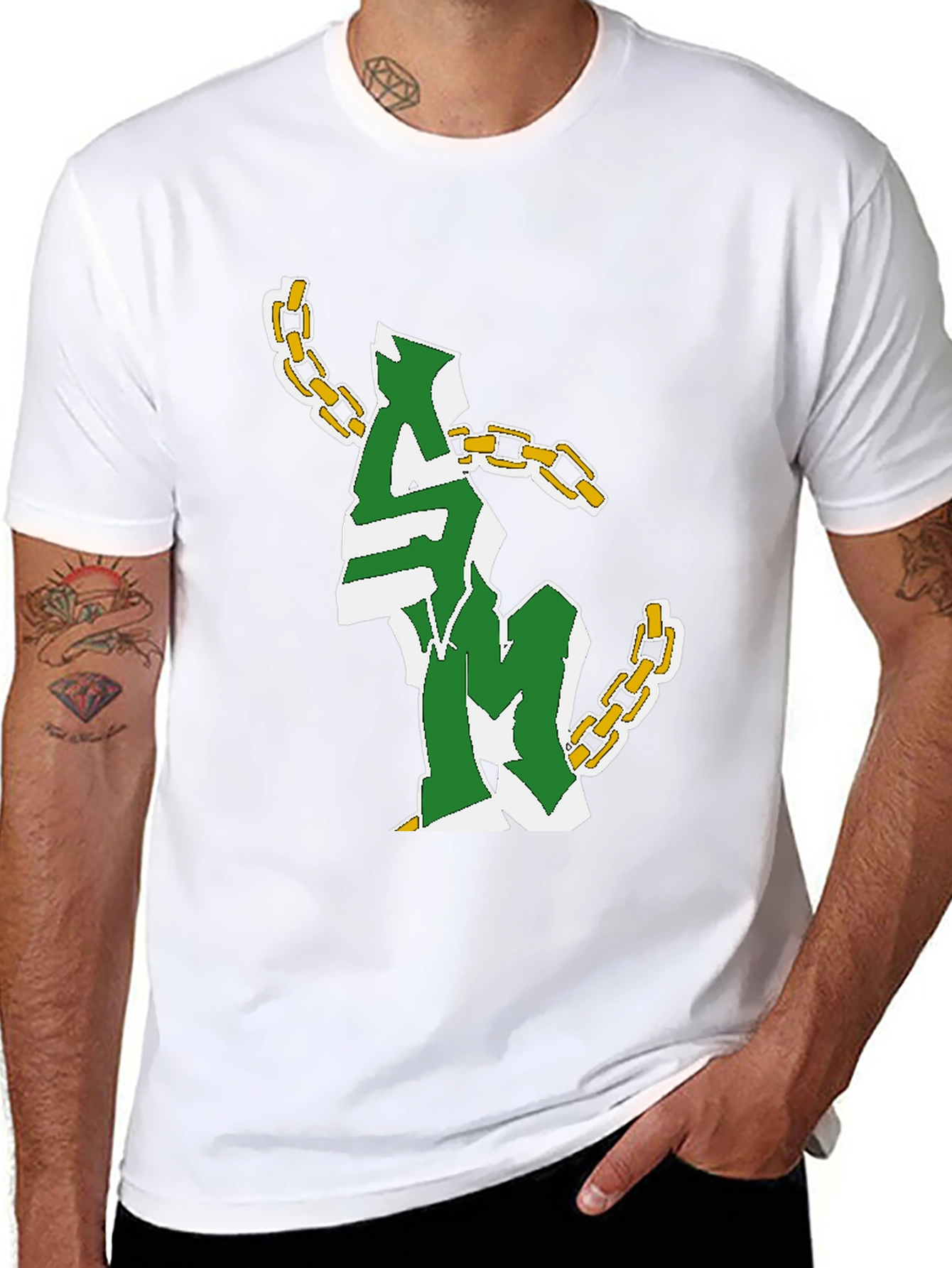 Graphic Print Chain T-Shirt - Black