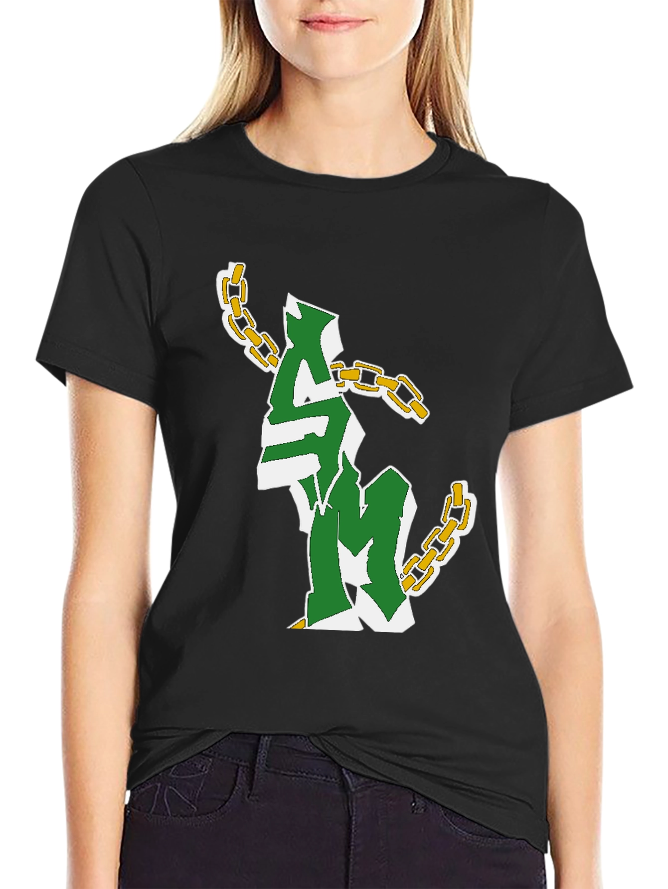 Graphic Print Chain T-Shirt - Black