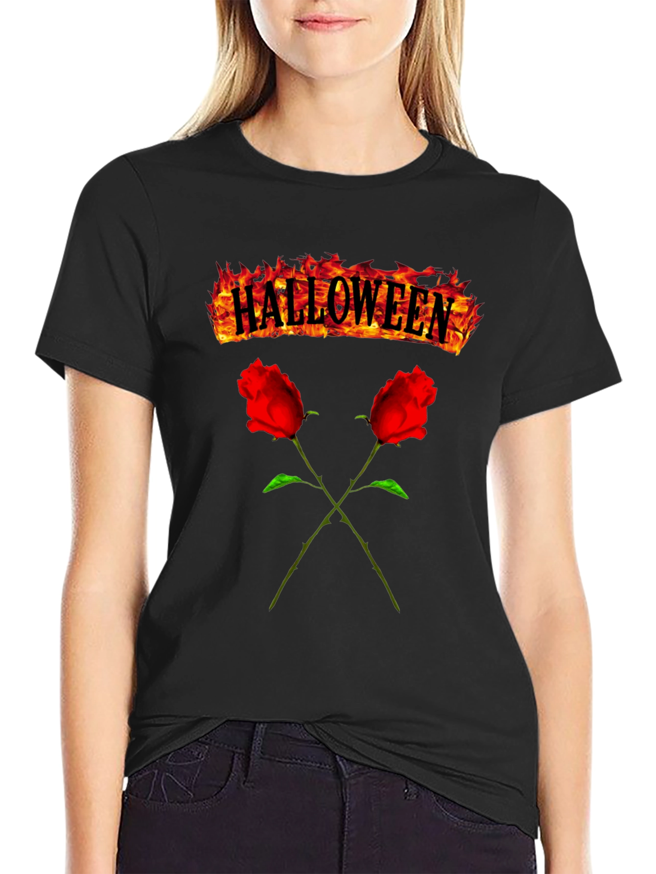 Halloween Roses Graphic Tee - Mens Black T-Shirt
