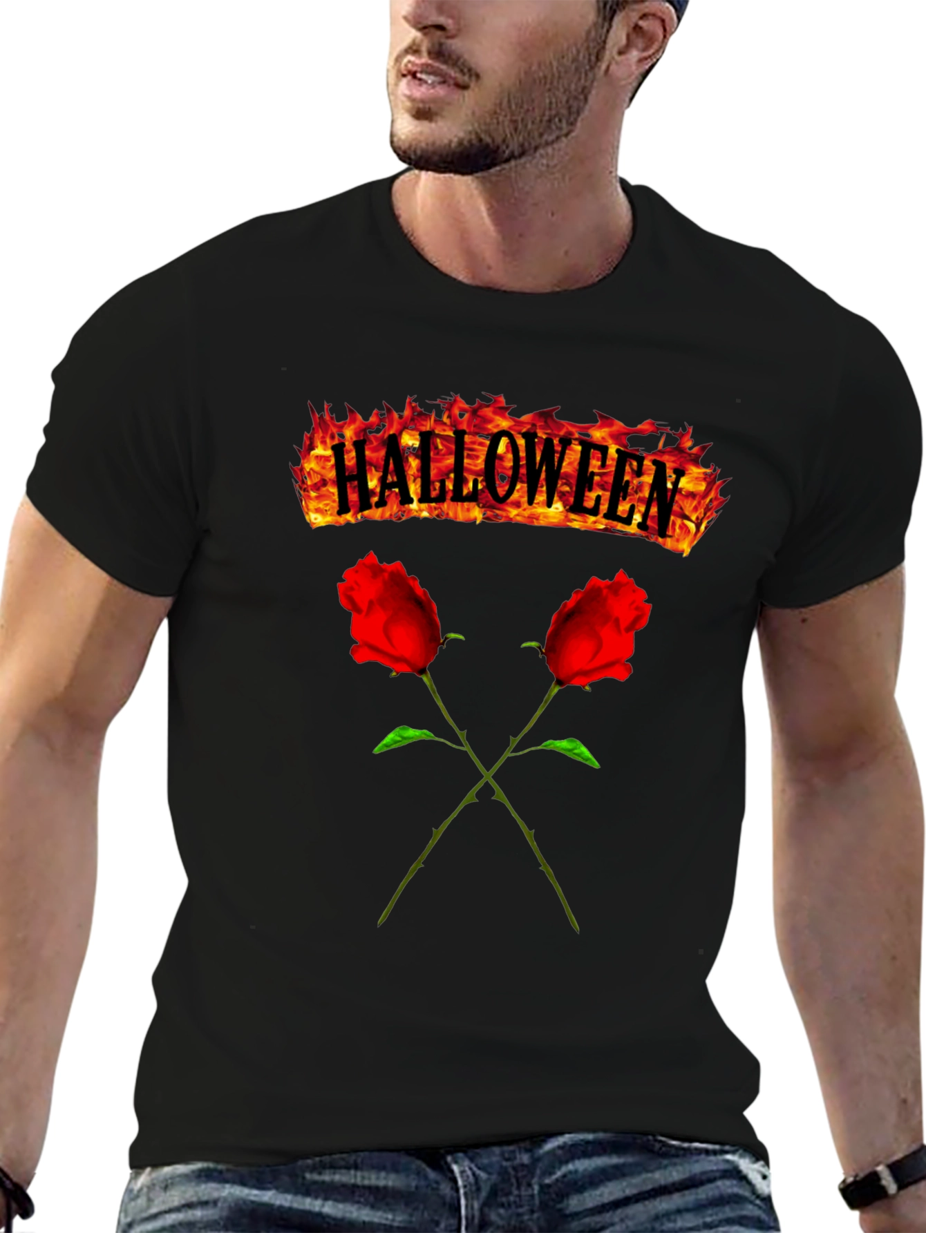 Halloween Roses Graphic Tee - Mens Black T-Shirt