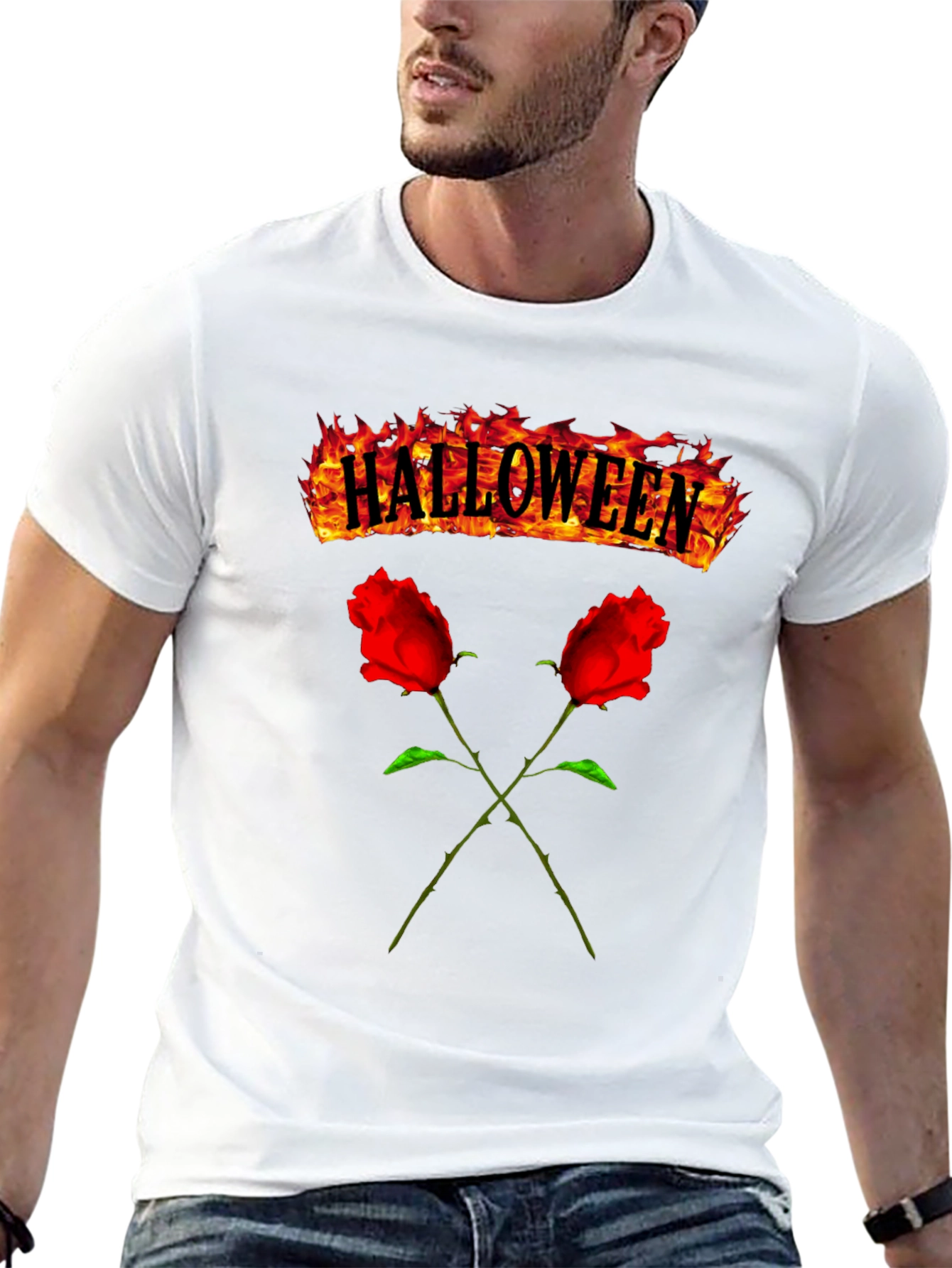 Halloween Roses Graphic Tee - Mens Black T-Shirt