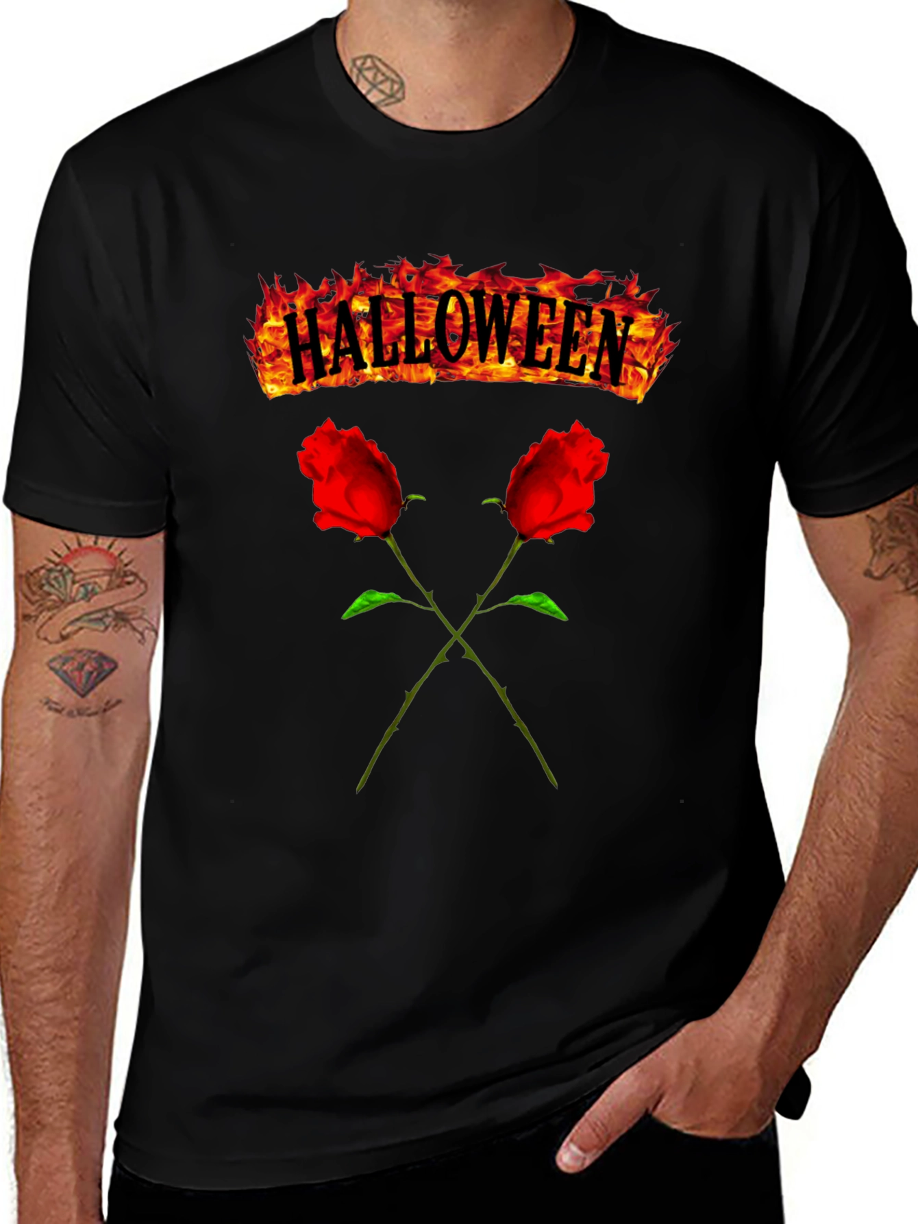 Halloween Roses Graphic Tee - Mens Black T-Shirt