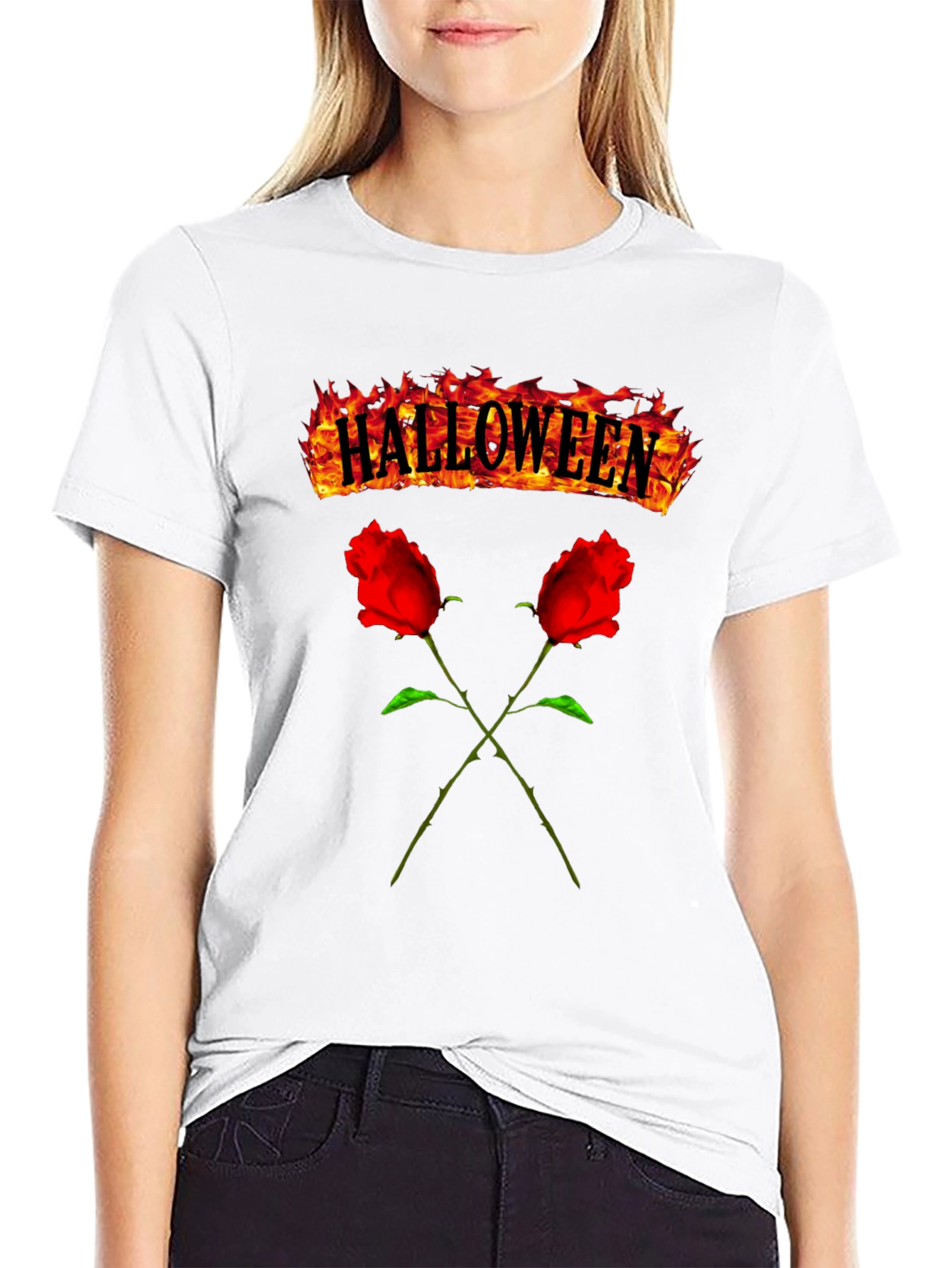Halloween Roses Graphic Tee - Mens Black T-Shirt