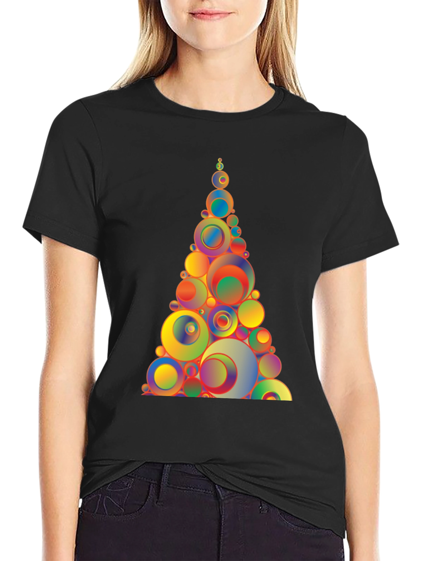 Geometric Circles Tree Black T-Shirt